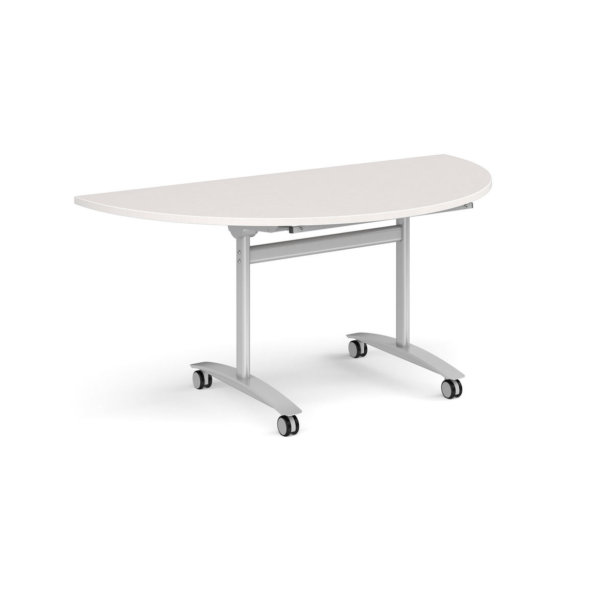 Picture of Semi circular deluxe flip top meeting table with silver frame 1600mm x 800mm - Light Grey