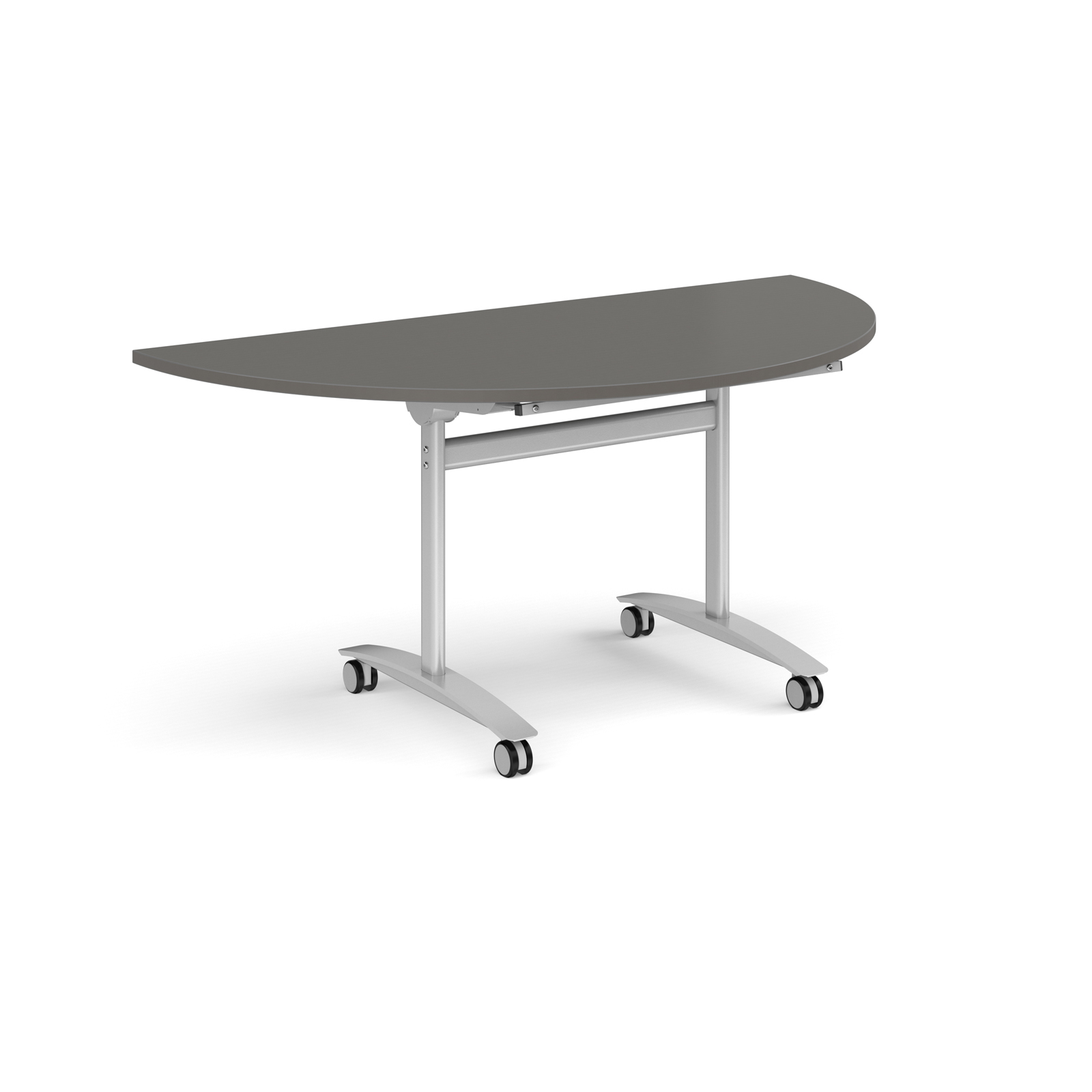 Picture of Semi circular deluxe flip top meeting table with silver frame 1600mm x 800mm - Onyx Grey