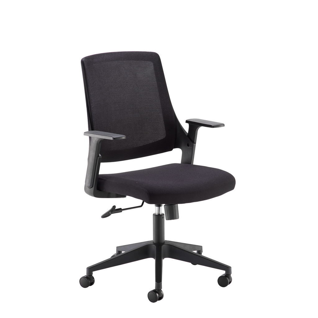 Picture of Duffy black mesh back operator chair with black fabric seat and black base