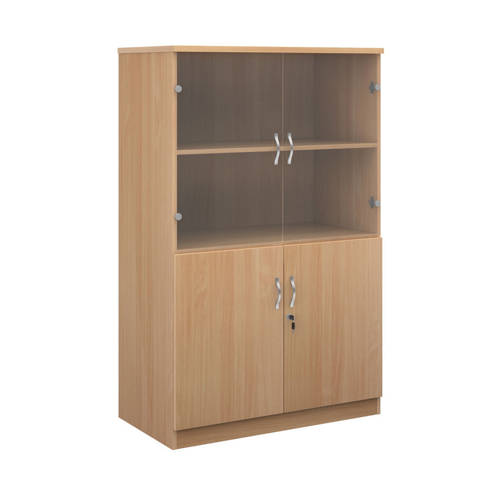 Picture of Deluxe combination unit with glass upper doors 1600mm high with 3 shelves - beech