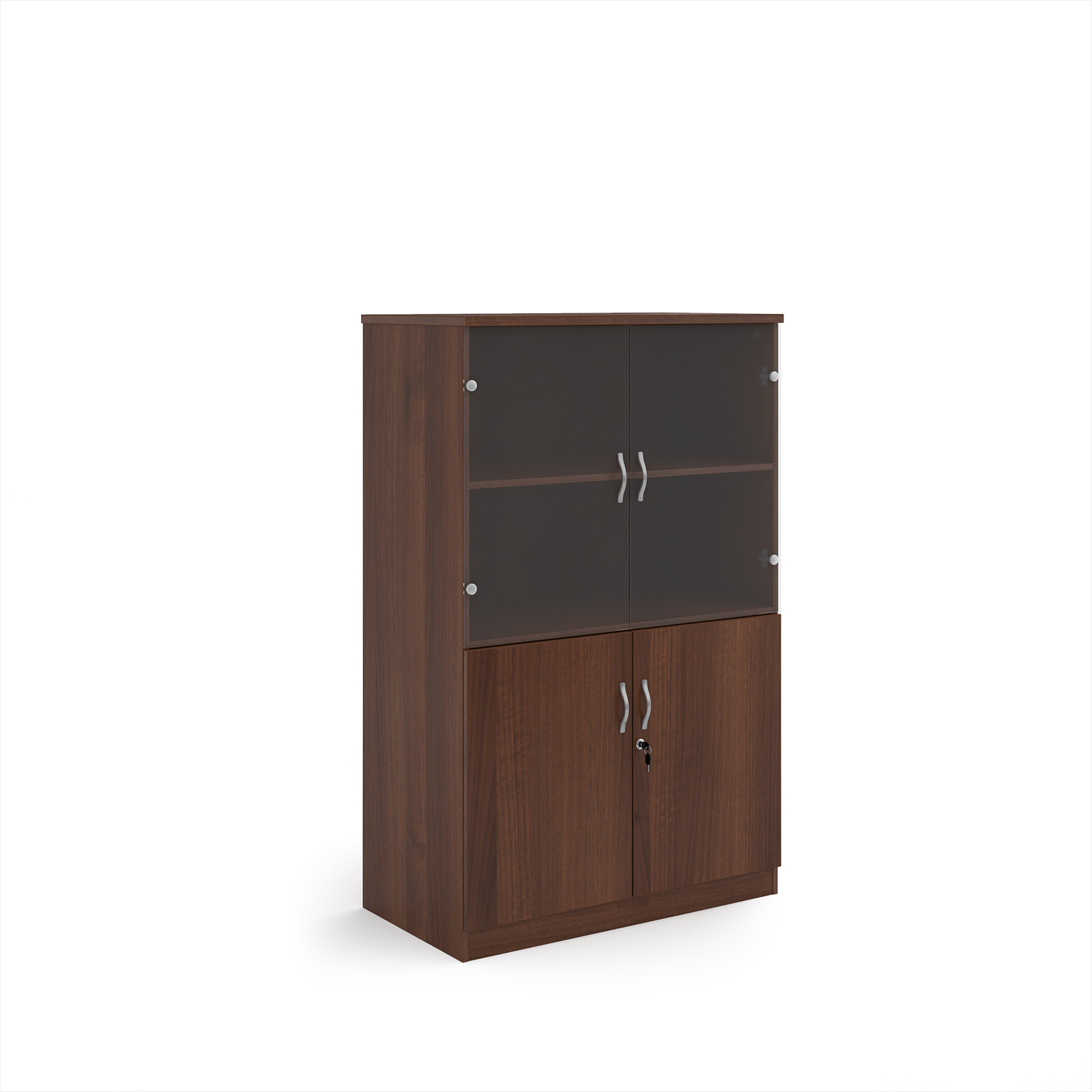 Picture of Deluxe combination unit with glass upper doors 1600mm high with 3 shelves - Walnut