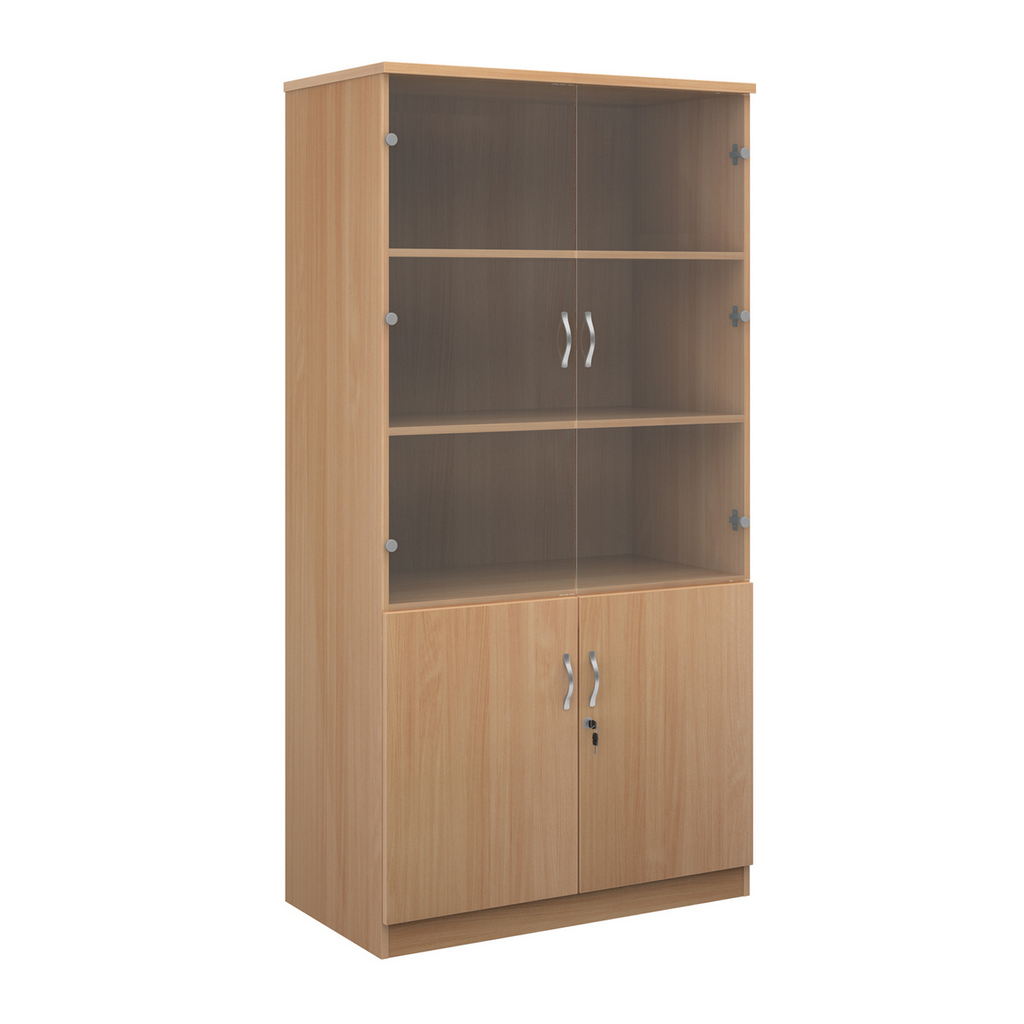 Picture of Deluxe combination unit with glass upper doors 2000mm high with 4 shelves - beech