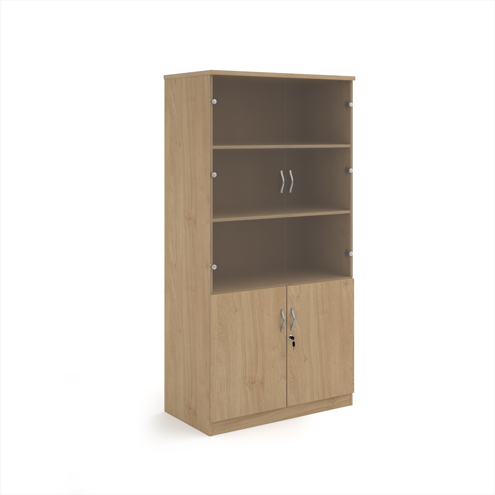 Picture of Deluxe combination unit with glass upper doors 2000mm high with 4 shelves - Kendal Oak