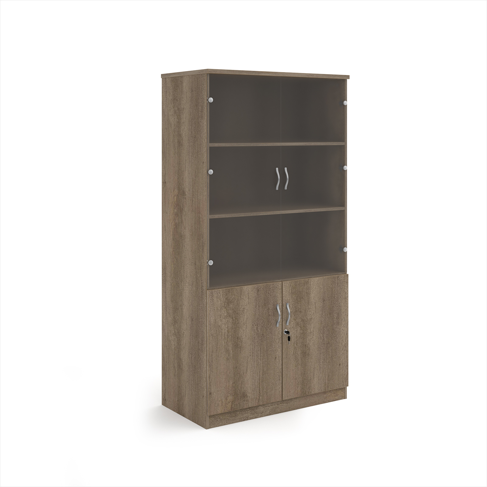 Picture of Deluxe combination unit with glass upper doors 2000mm high with 4 shelves - Nebraska Oak