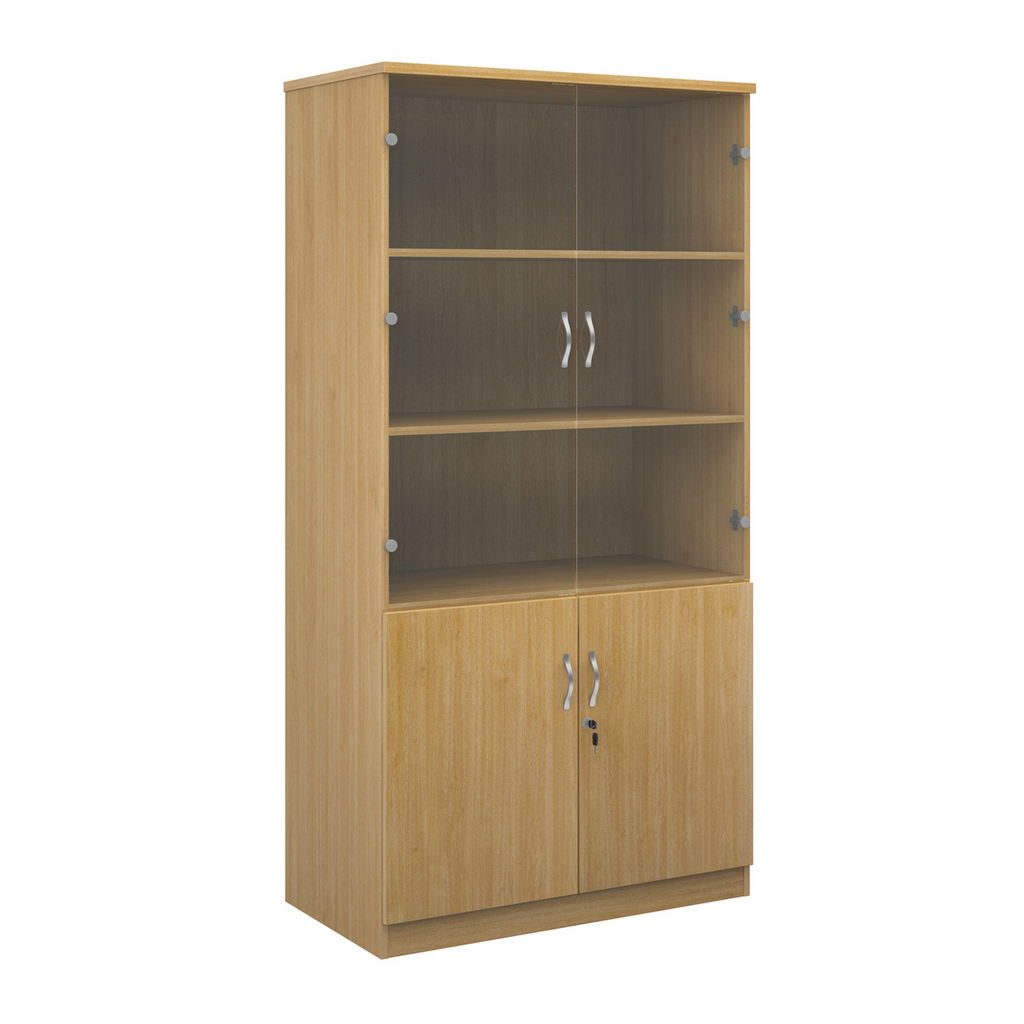 Picture of Deluxe combination unit with glass upper doors 2000mm high with 4 shelves - oak