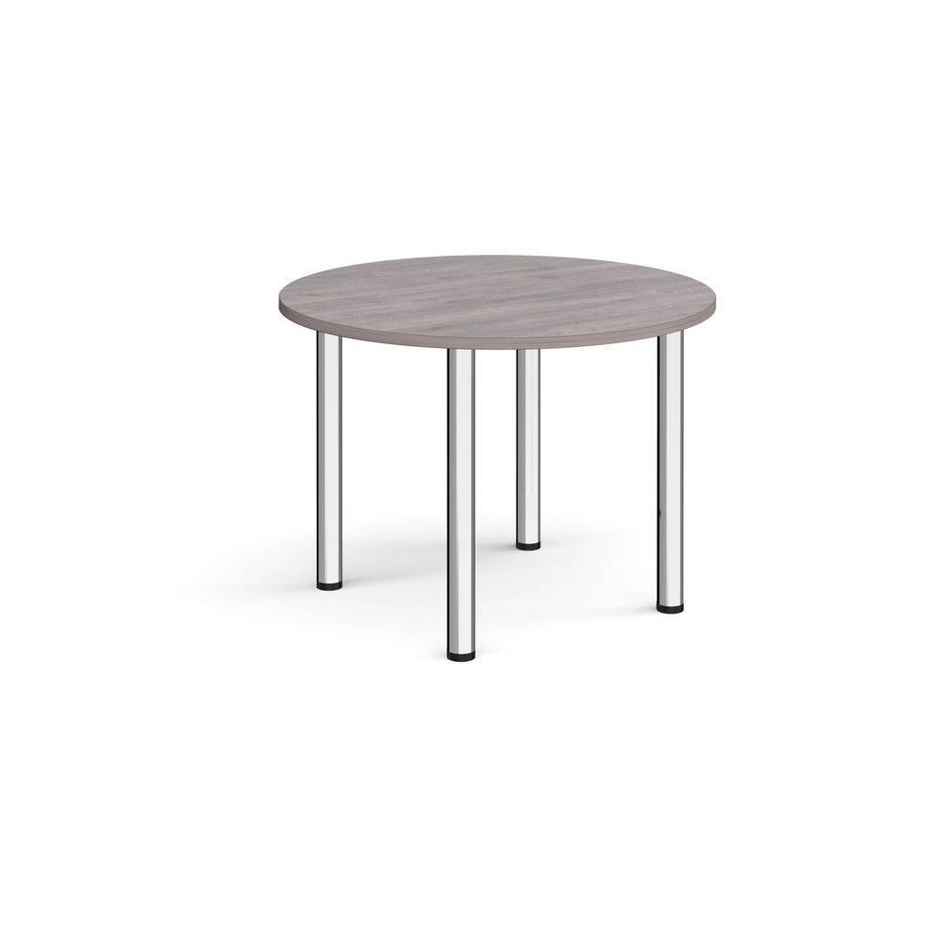 Picture of Circular chrome radial leg meeting table 1000mm - grey oak