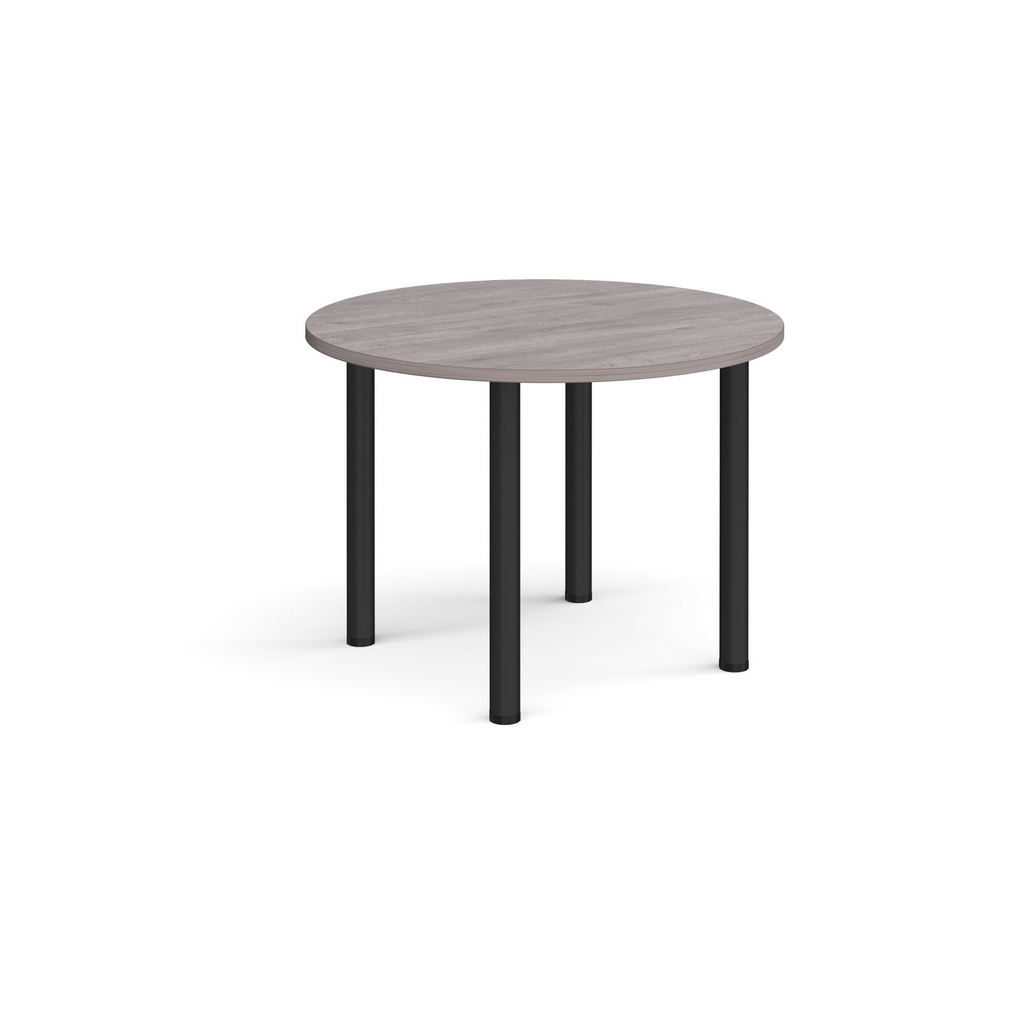 Picture of Circular black radial leg meeting table 1000mm - grey oak