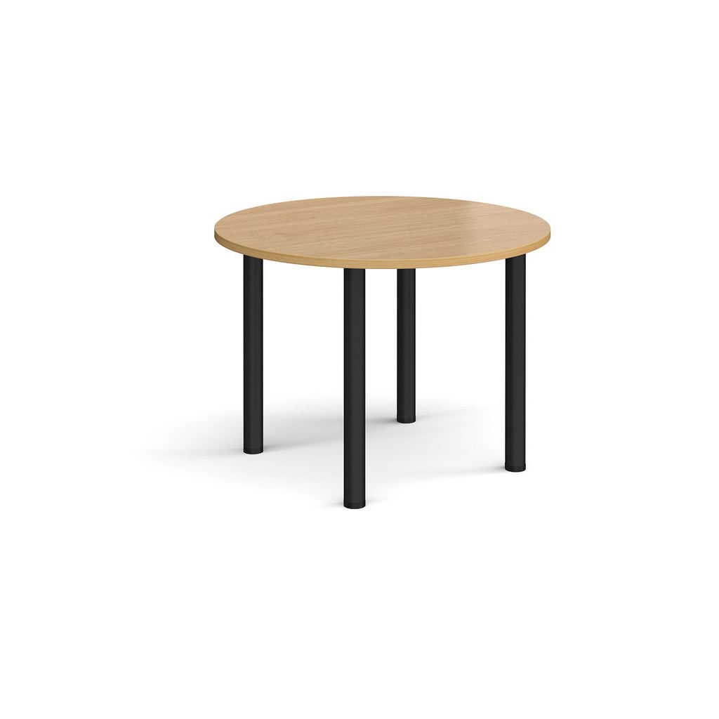 Picture of Circular black radial leg meeting table 1000mm - oak