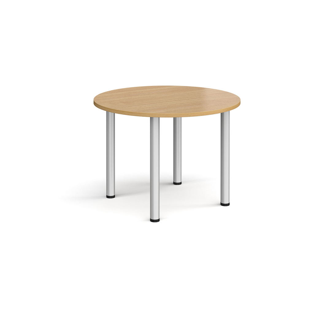 Picture of Circular silver radial leg meeting table 1000mm - oak