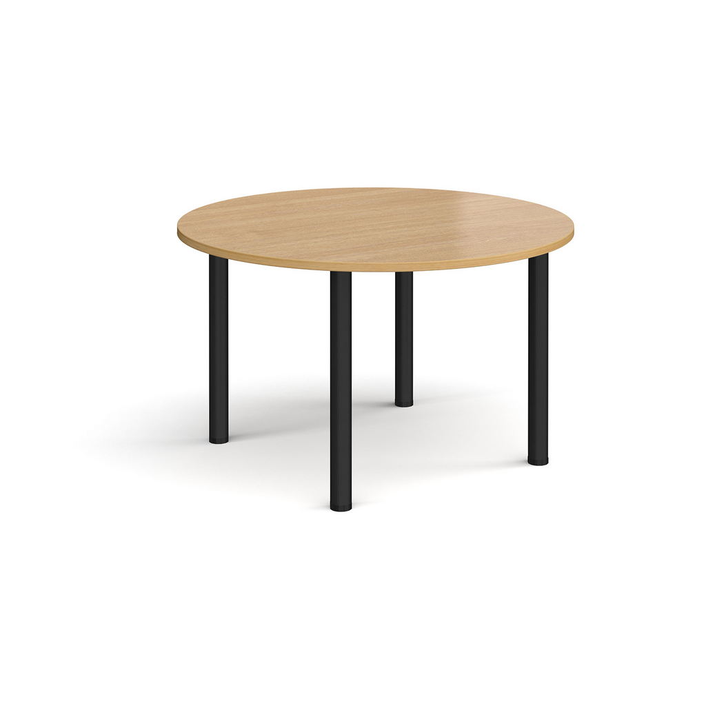 Picture of Circular black radial leg meeting table 1200mm - oak