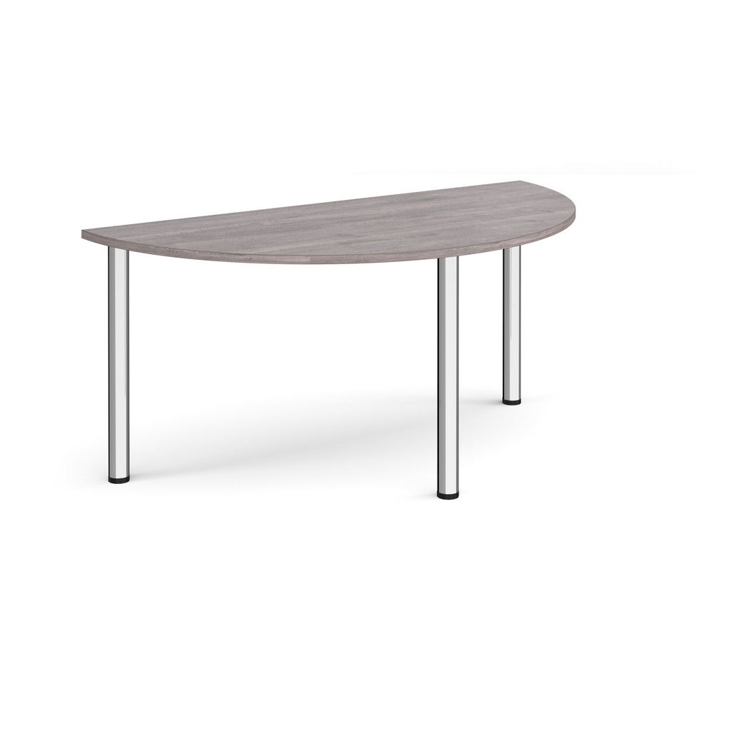 Picture of Semi circular chrome radial leg meeting table 1600mm x 800mm - grey oak