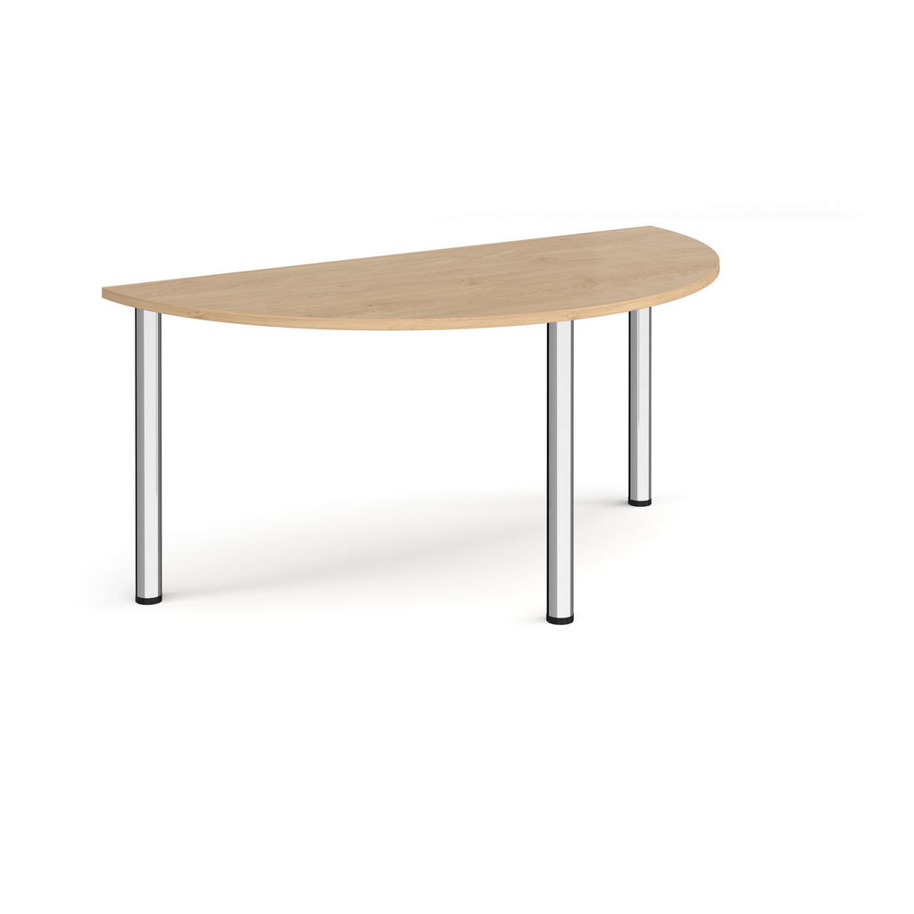 Picture of Semi circular chrome radial leg meeting table 1600mm x 800mm - kendal oak