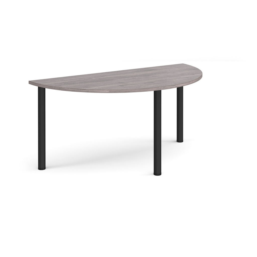 Picture of Semi circular black radial leg meeting table 1600mm x 800mm - grey oak