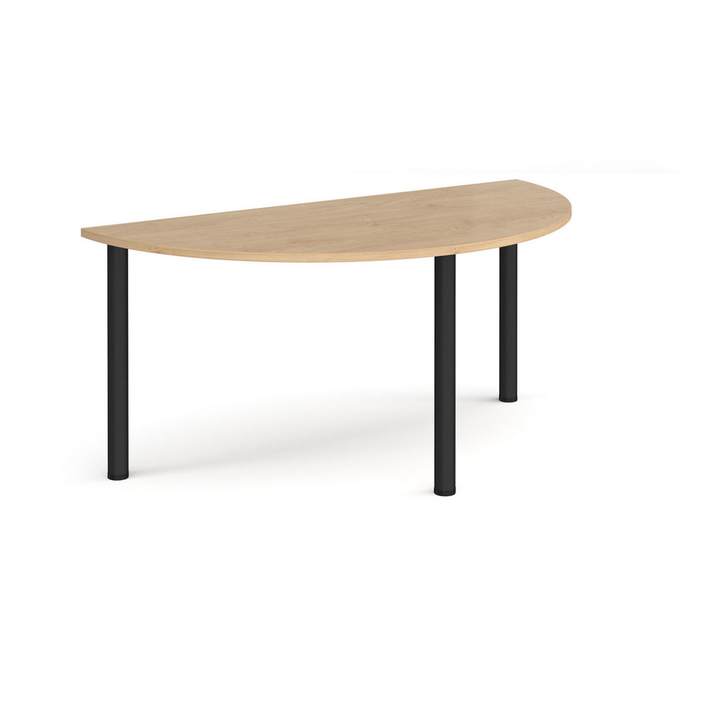 Picture of Semi circular black radial leg meeting table 1600mm x 800mm - kendal oak