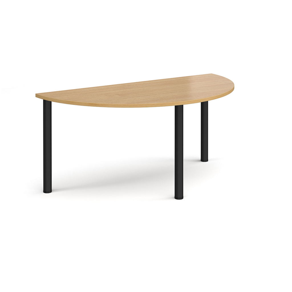 Picture of Semi circular black radial leg meeting table 1600mm x 800mm - oak