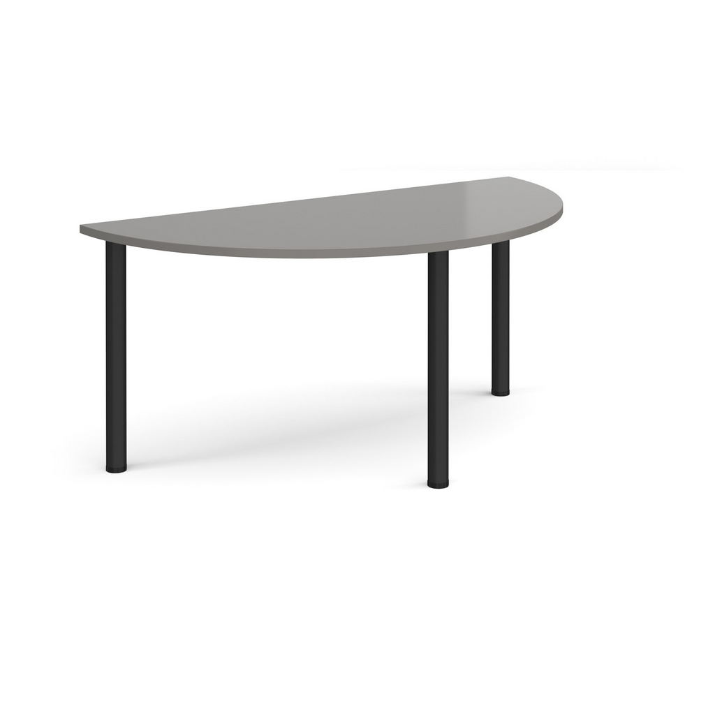 Picture of Semi circular black radial leg meeting table 1600mm x 800mm - onyx grey