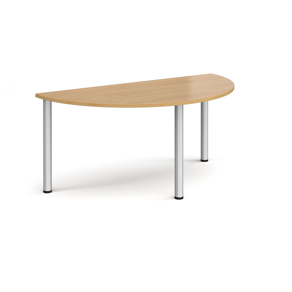 Picture of Semi circular silver radial leg meeting table 1600mm x 800mm - oak