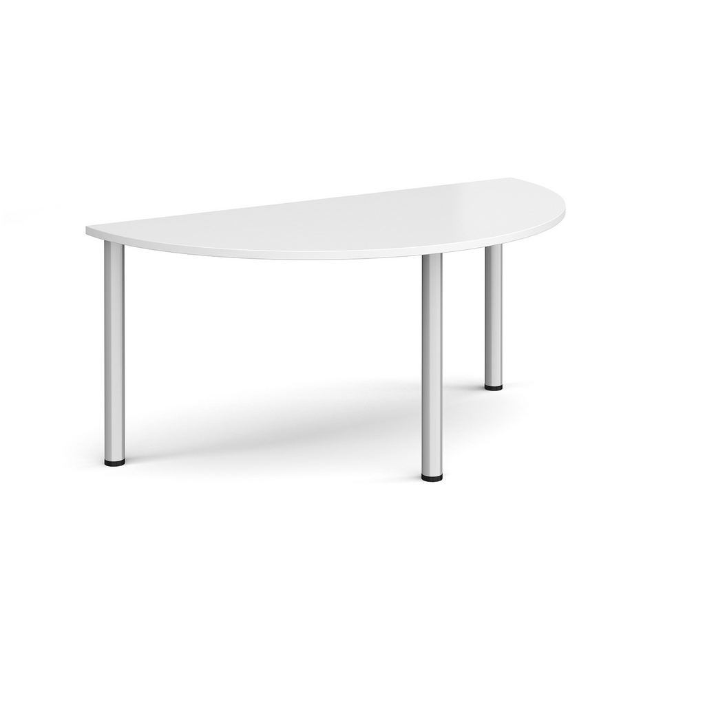 Picture of Semi circular silver radial leg meeting table 1600mm x 800mm - white