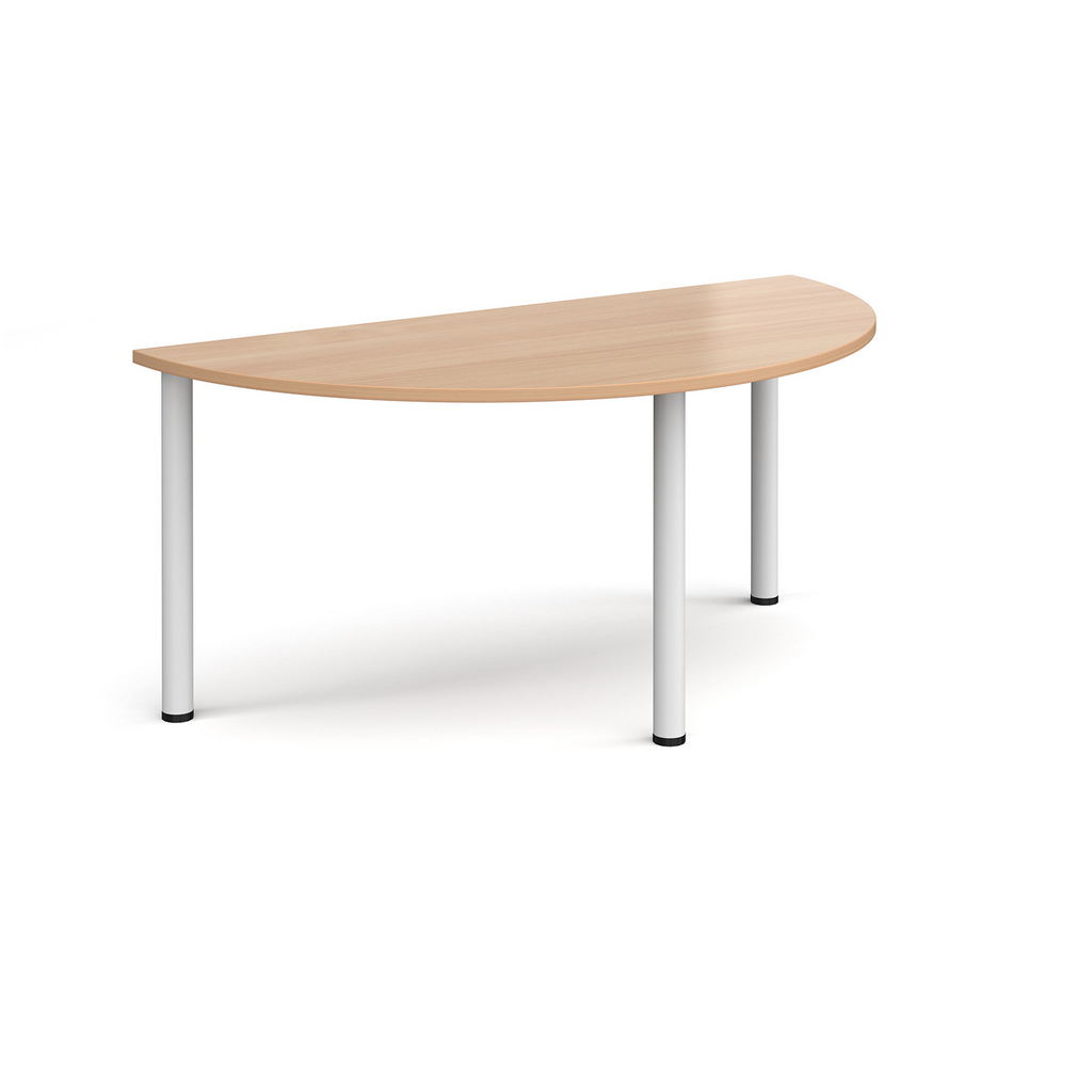 Picture of Semi circular white radial leg meeting table 1600mm x 800mm - beech