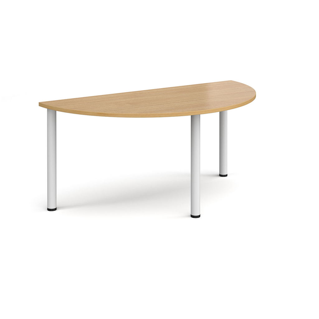 Picture of Semi circular white radial leg meeting table 1600mm x 800mm - oak
