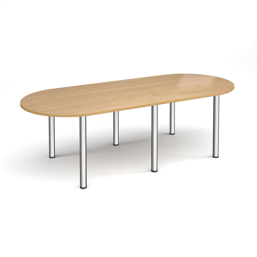 Picture of Radial end meeting table 2400mm x 1000mm with 6 chrome radial legs - oak