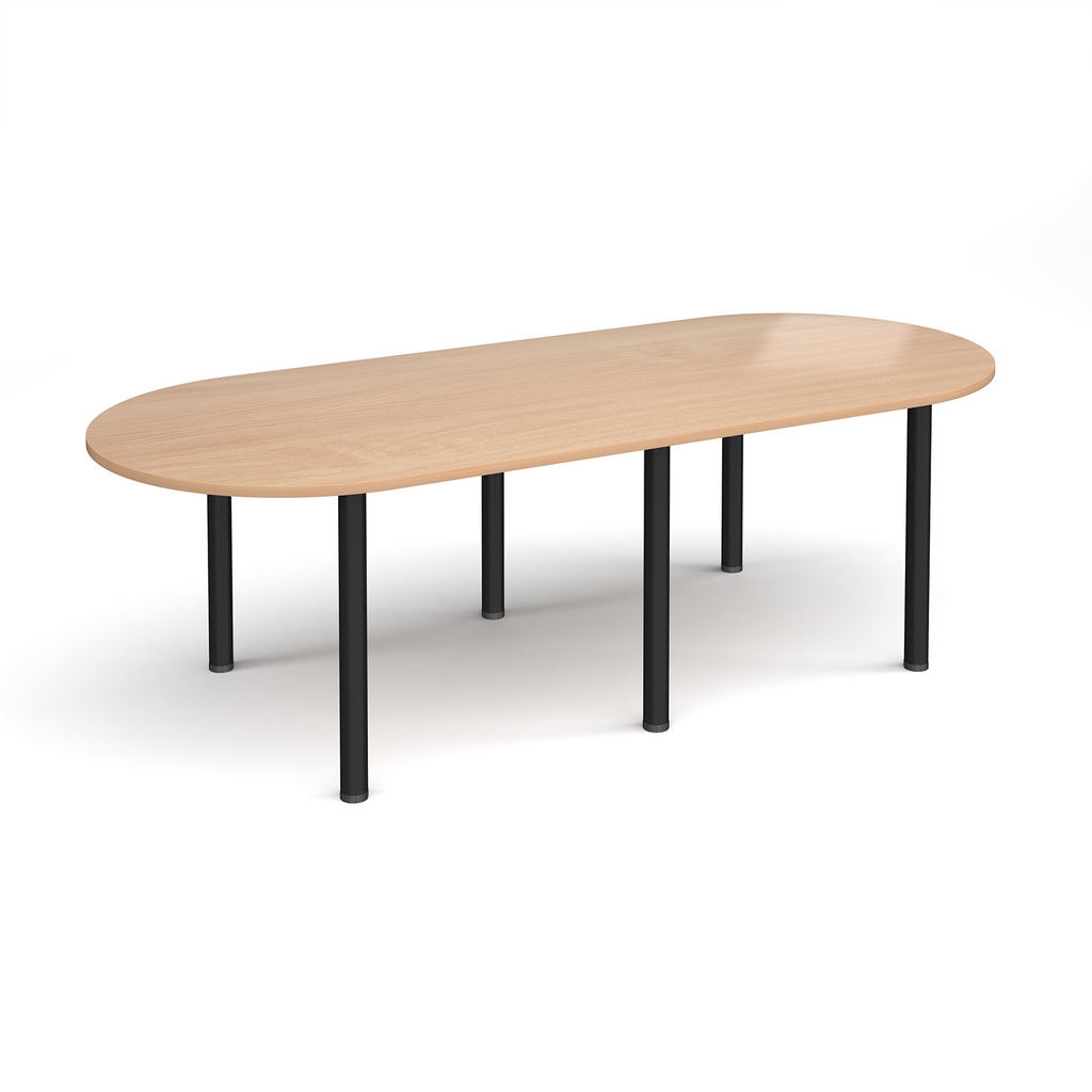 Picture of Radial end meeting table 2400mm x 1000mm with 6 black radial legs - beech