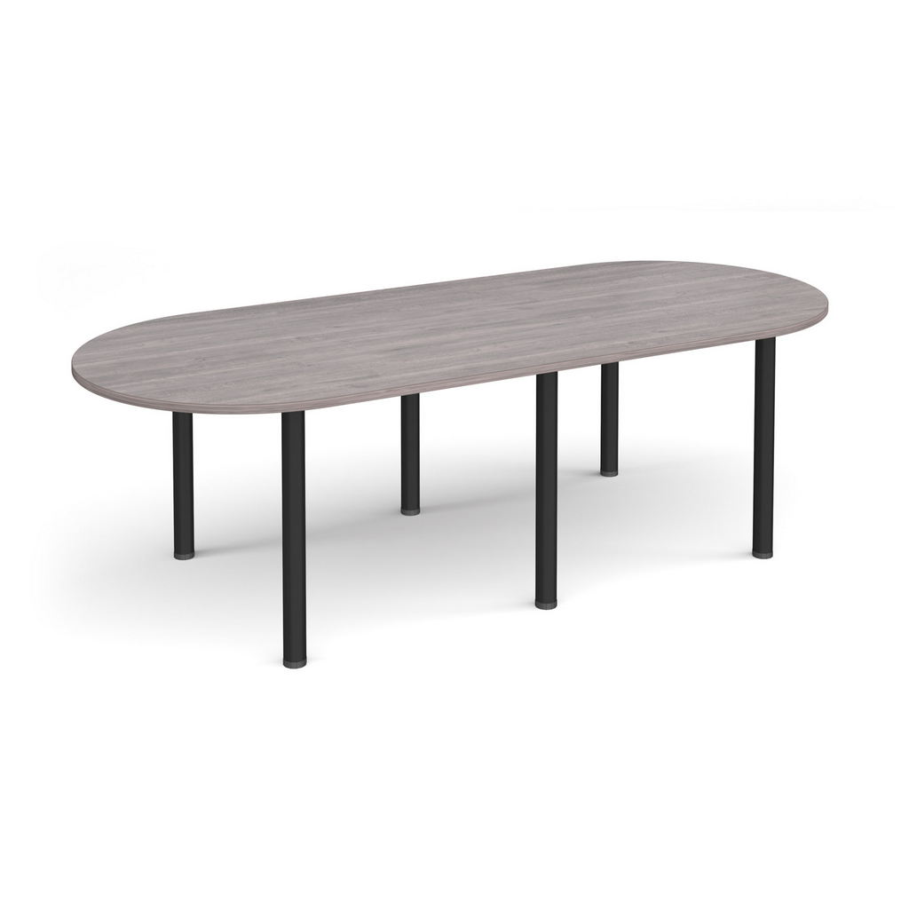 Picture of Radial end meeting table 2400mm x 1000mm with 6 black radial legs - grey oak