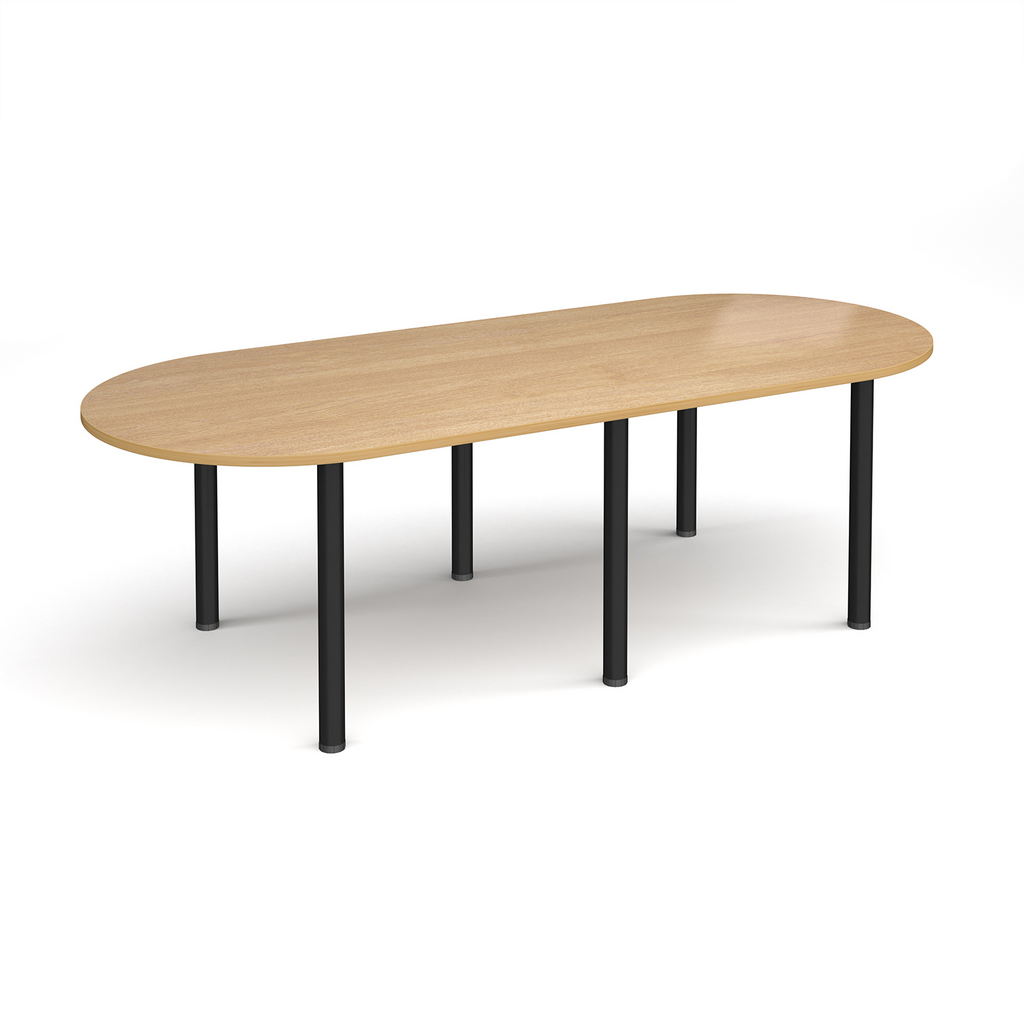 Picture of Radial end meeting table 2400mm x 1000mm with 6 black radial legs - oak