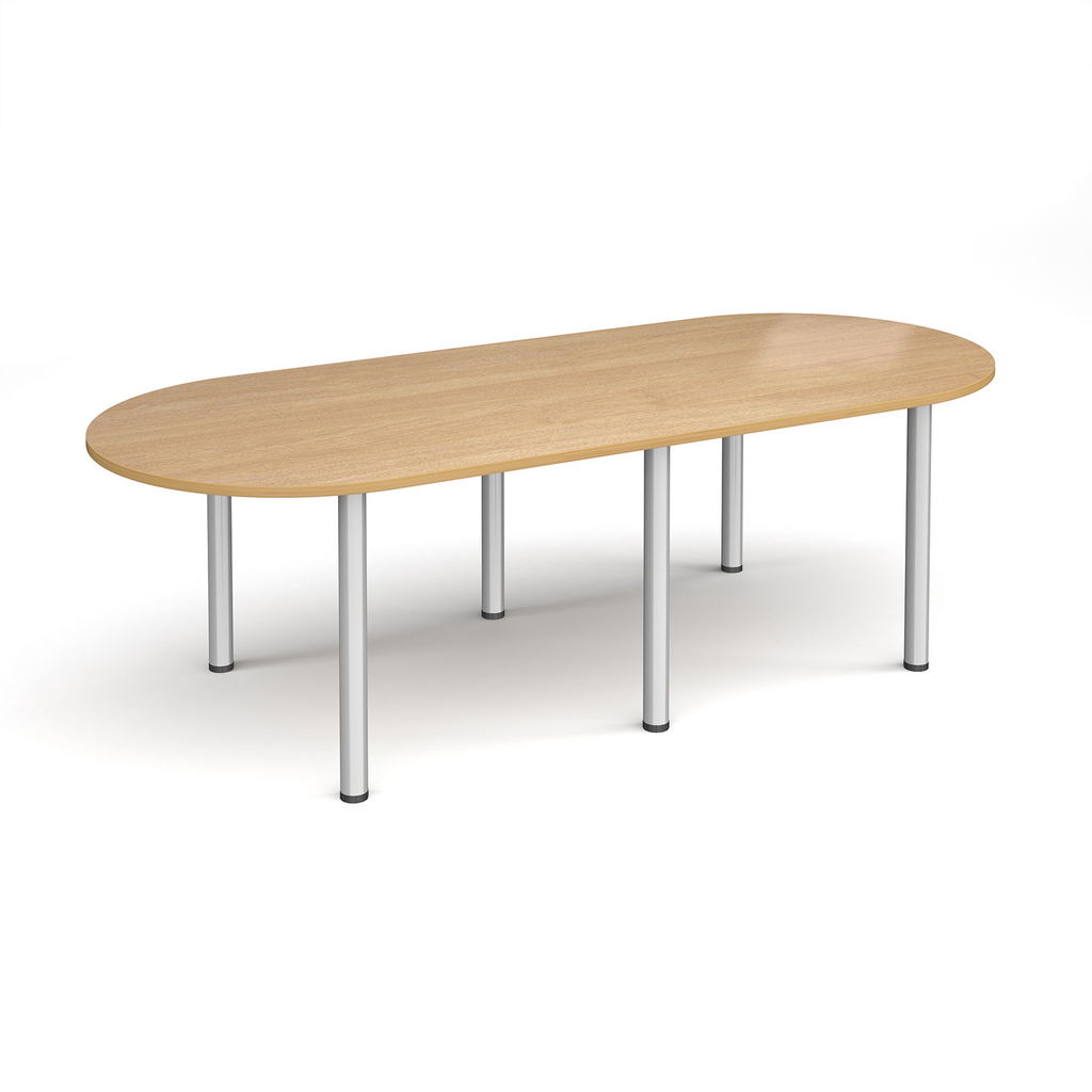 Picture of Radial end meeting table 2400mm x 1000mm with 6 silver radial legs - oak