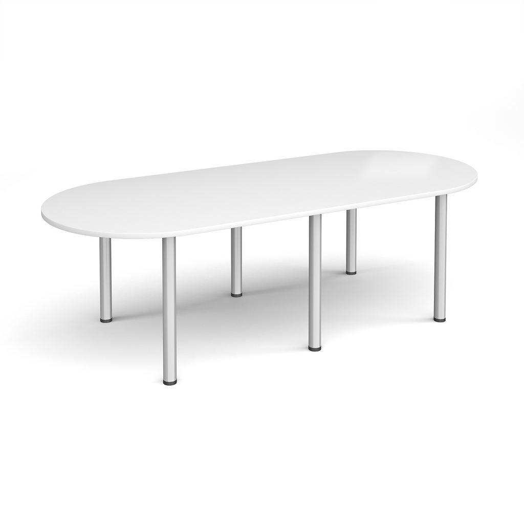 Picture of Radial end meeting table 2400mm x 1000mm with 6 silver radial legs - white
