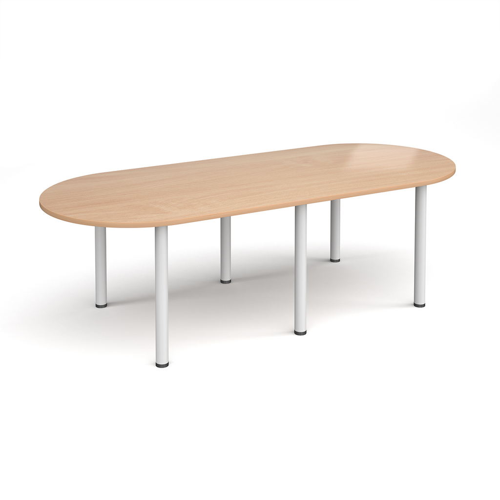 Picture of Radial end meeting table 2400mm x 1000mm with 6 white radial legs - beech