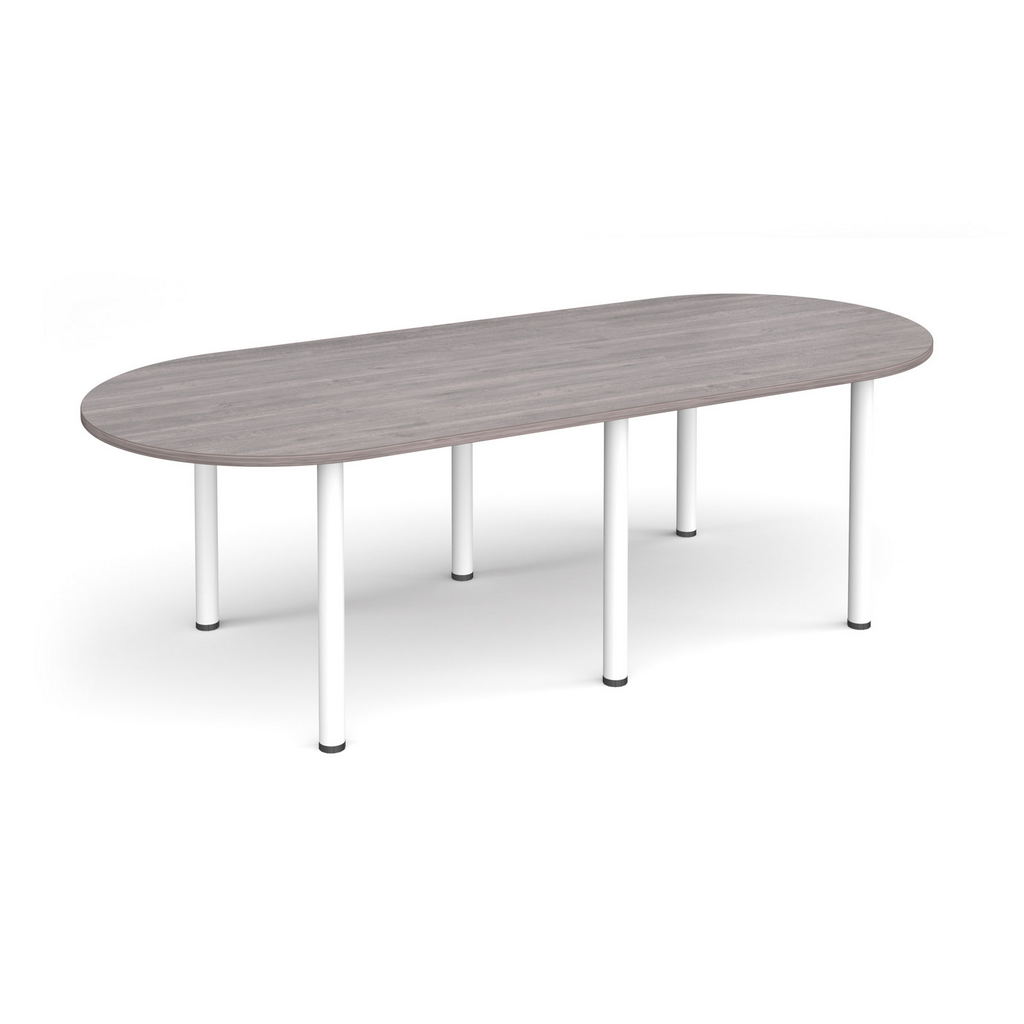 Picture of Radial end meeting table 2400mm x 1000mm with 6 white radial legs - grey oak