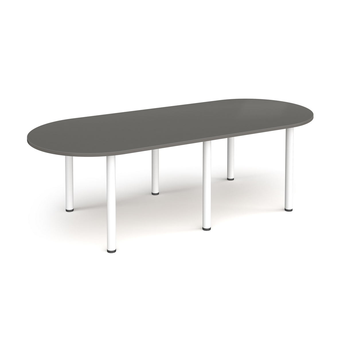 Picture of Radial end meeting table 2400mm x 1000mm with 6 white radial legs -  Onyx Grey