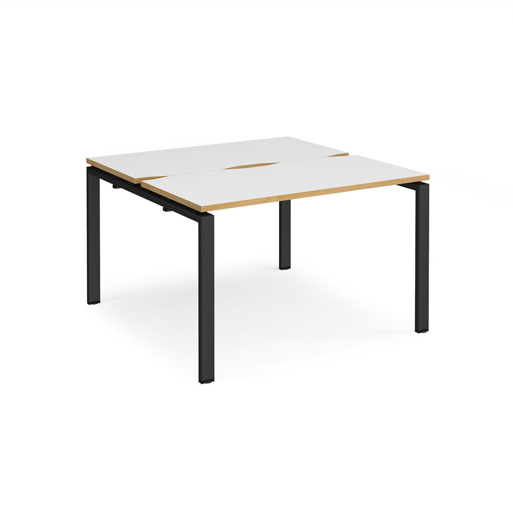 Picture of Adapt back to back desks 1200mm x 1200mm - black frame, white top with oak edging