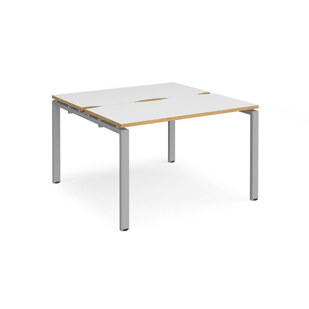 Picture of Adapt back to back desks 1200mm x 1200mm - silver frame, white top with oak edging