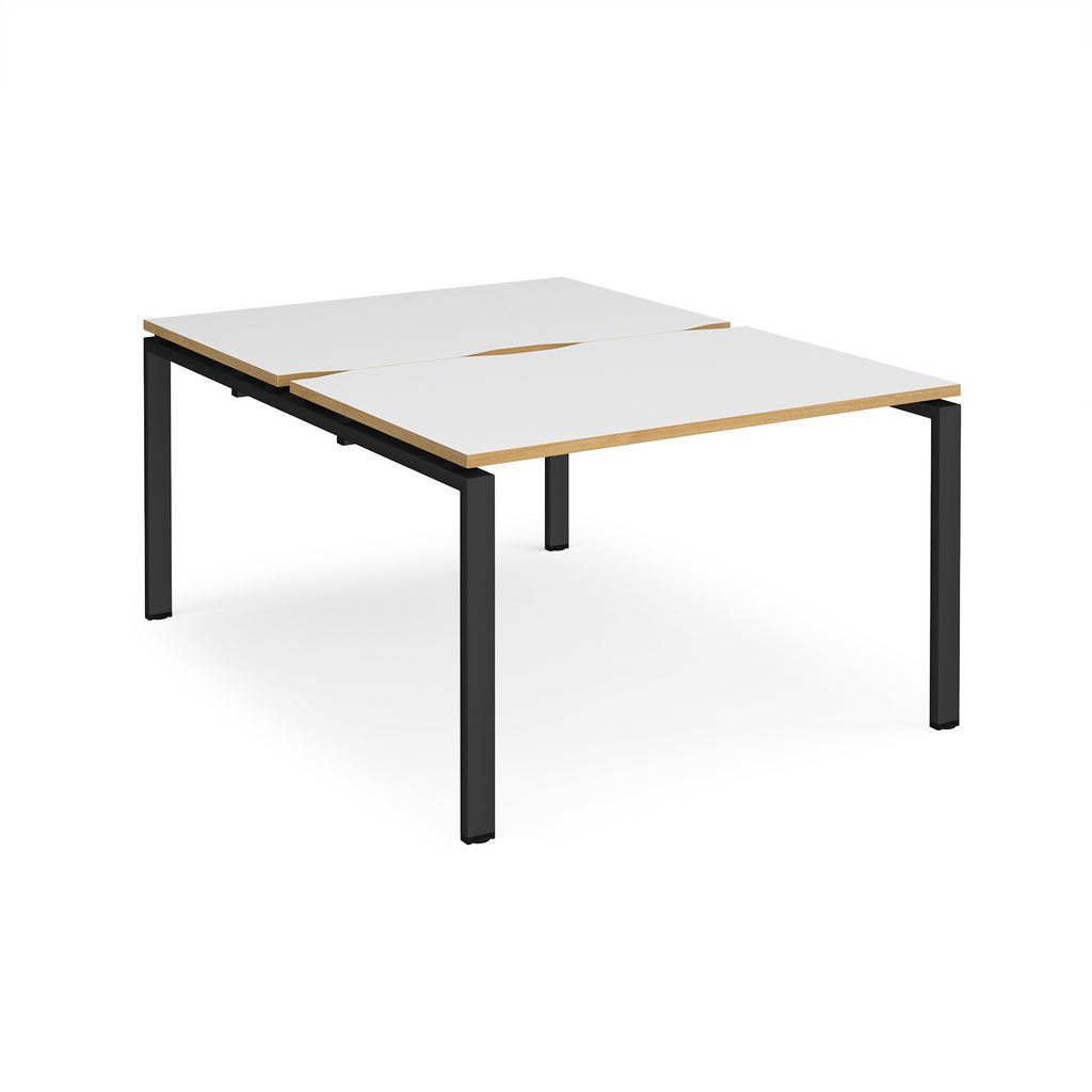 Picture of Adapt back to back desks 1200mm x 1600mm - black frame, white top with oak edging