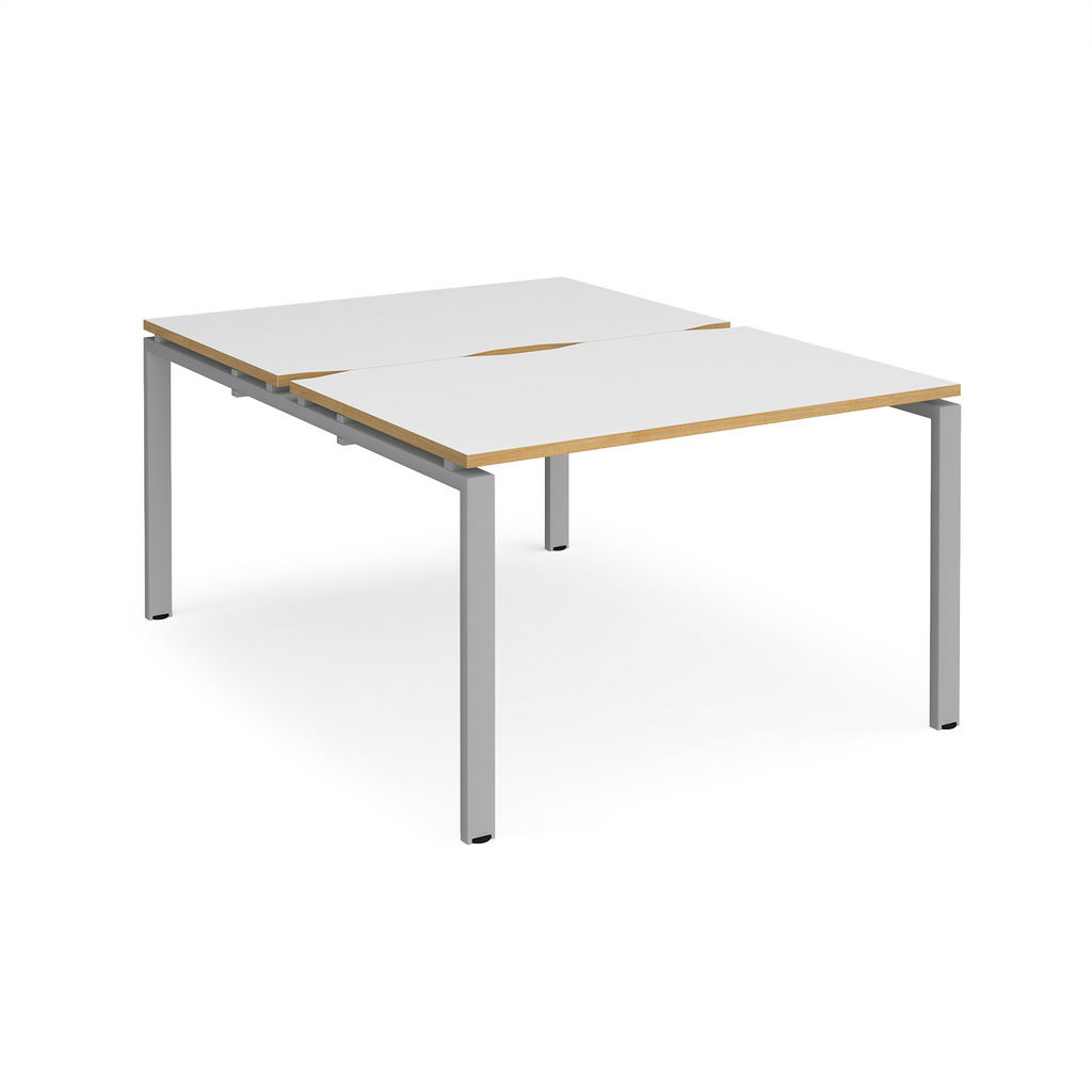 Picture of Adapt back to back desks 1200mm x 1600mm - silver frame, white top with oak edging