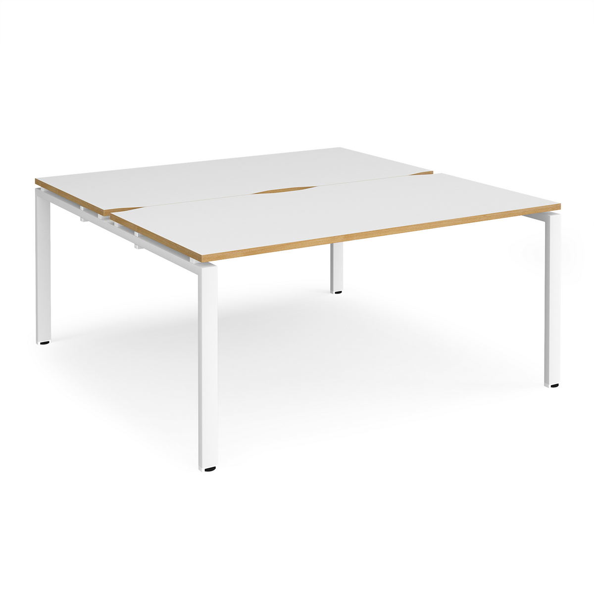 Picture of Adapt back to back desks 1600mm x 1600mm - white frame, white top with oak edging
