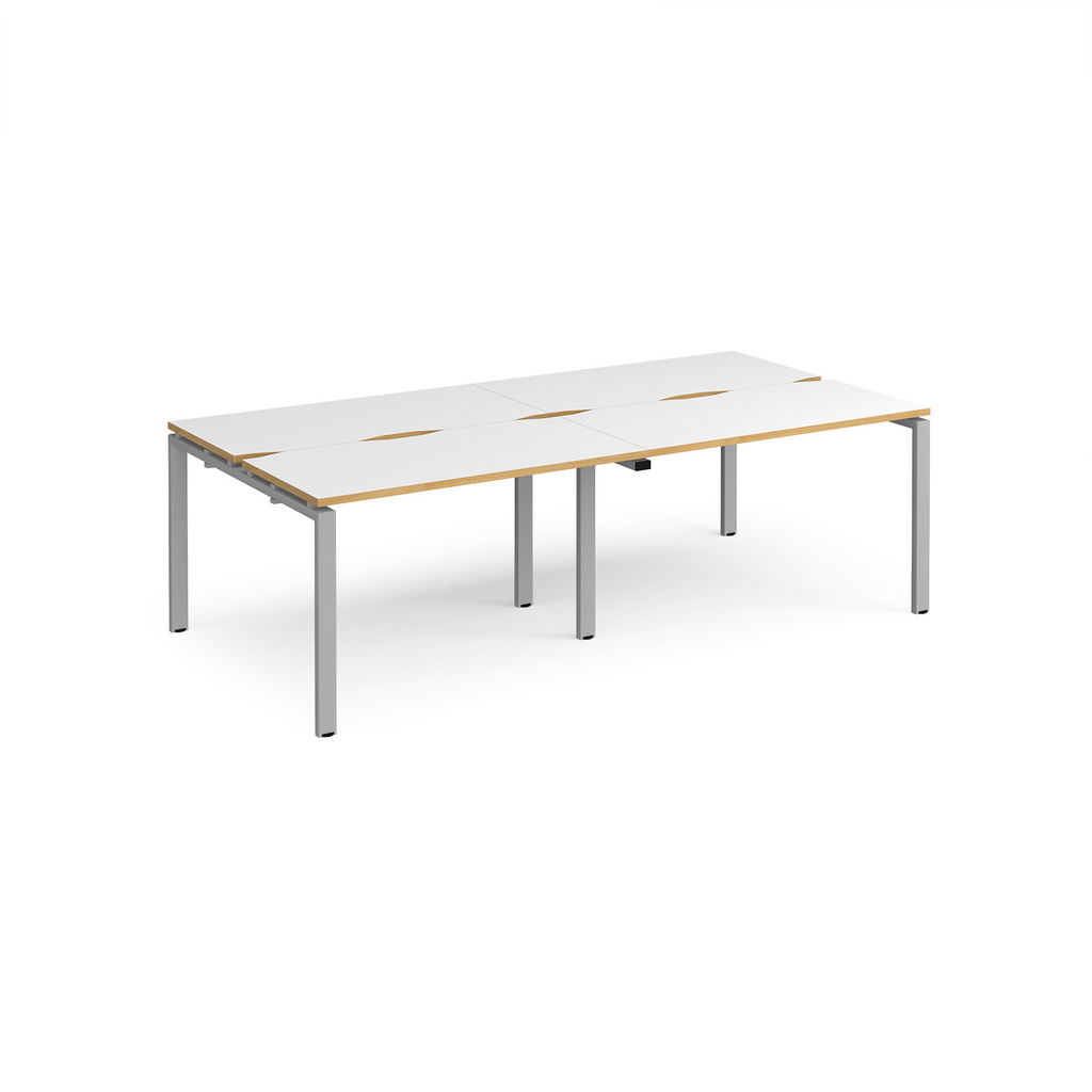 Picture of Adapt double back to back desks 2400mm x 1200mm - silver frame, white top with oak edging
