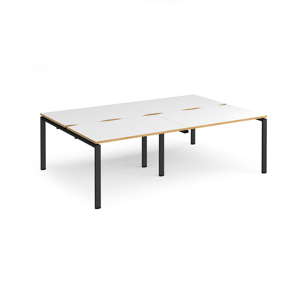 Picture of Adapt double back to back desks 2400mm x 1600mm - black frame, white top with oak edging