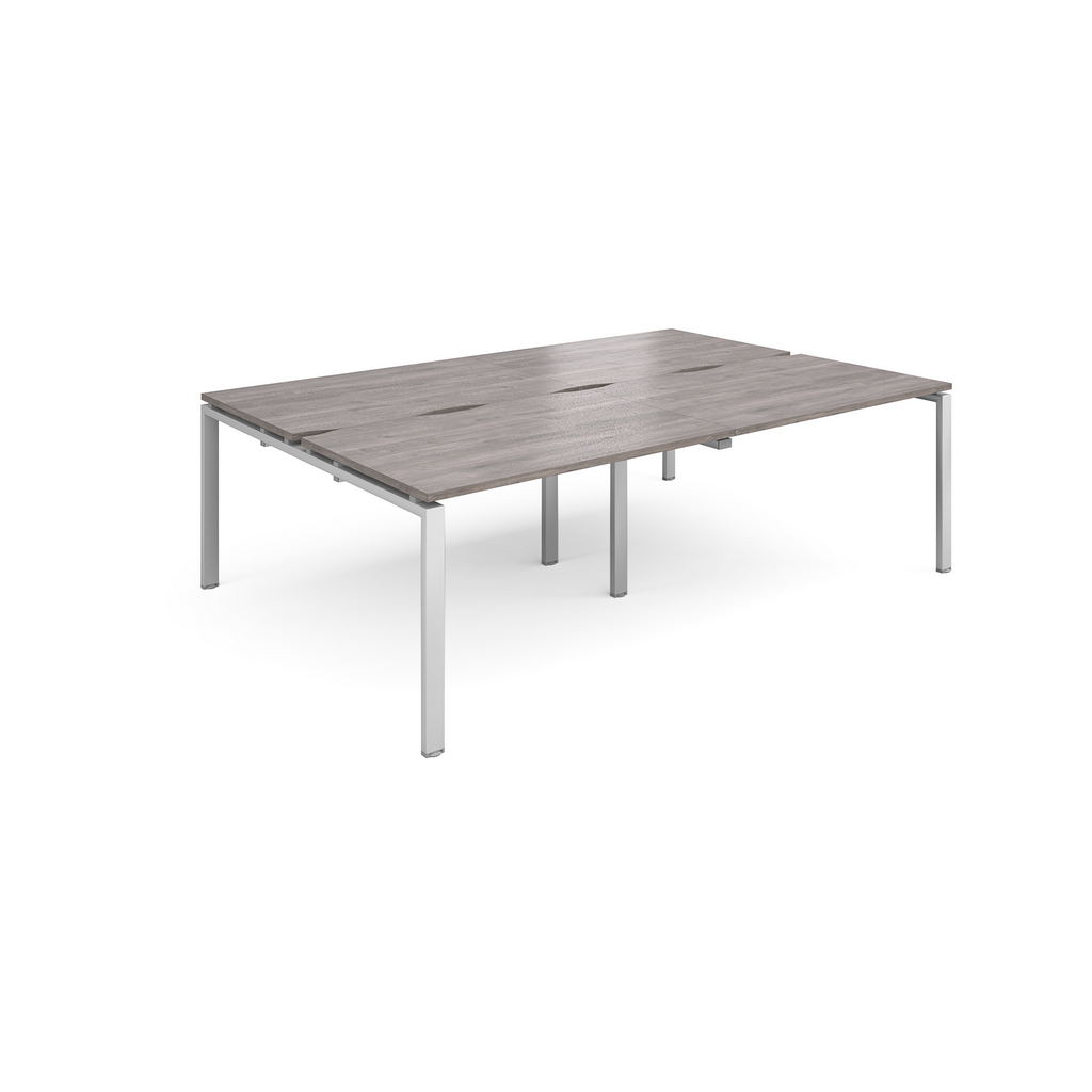 Picture of Adapt double back to back desks 2400mm x 1600mm - silver frame, grey oak top