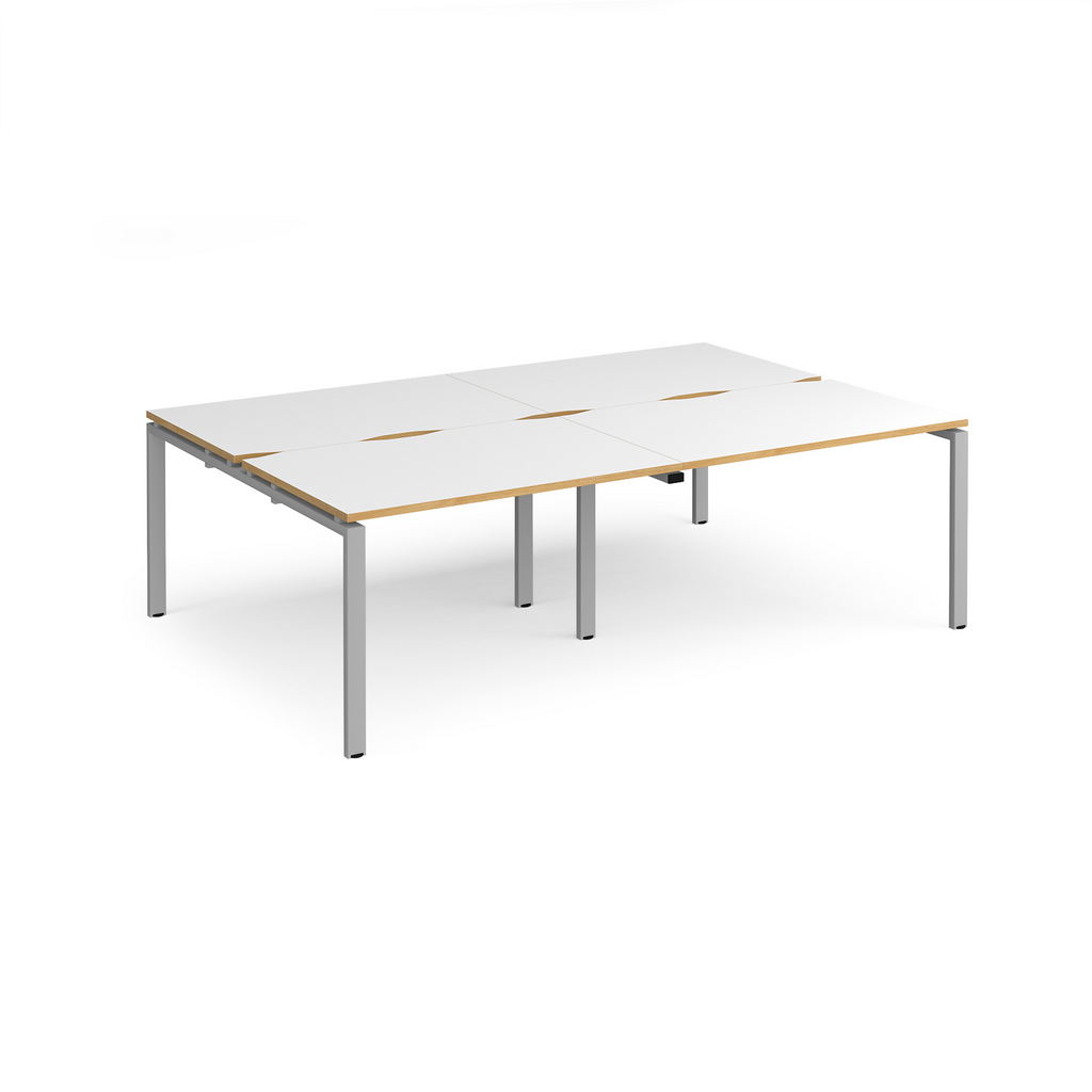 Picture of Adapt double back to back desks 2400mm x 1600mm - silver frame, white top with oak edging