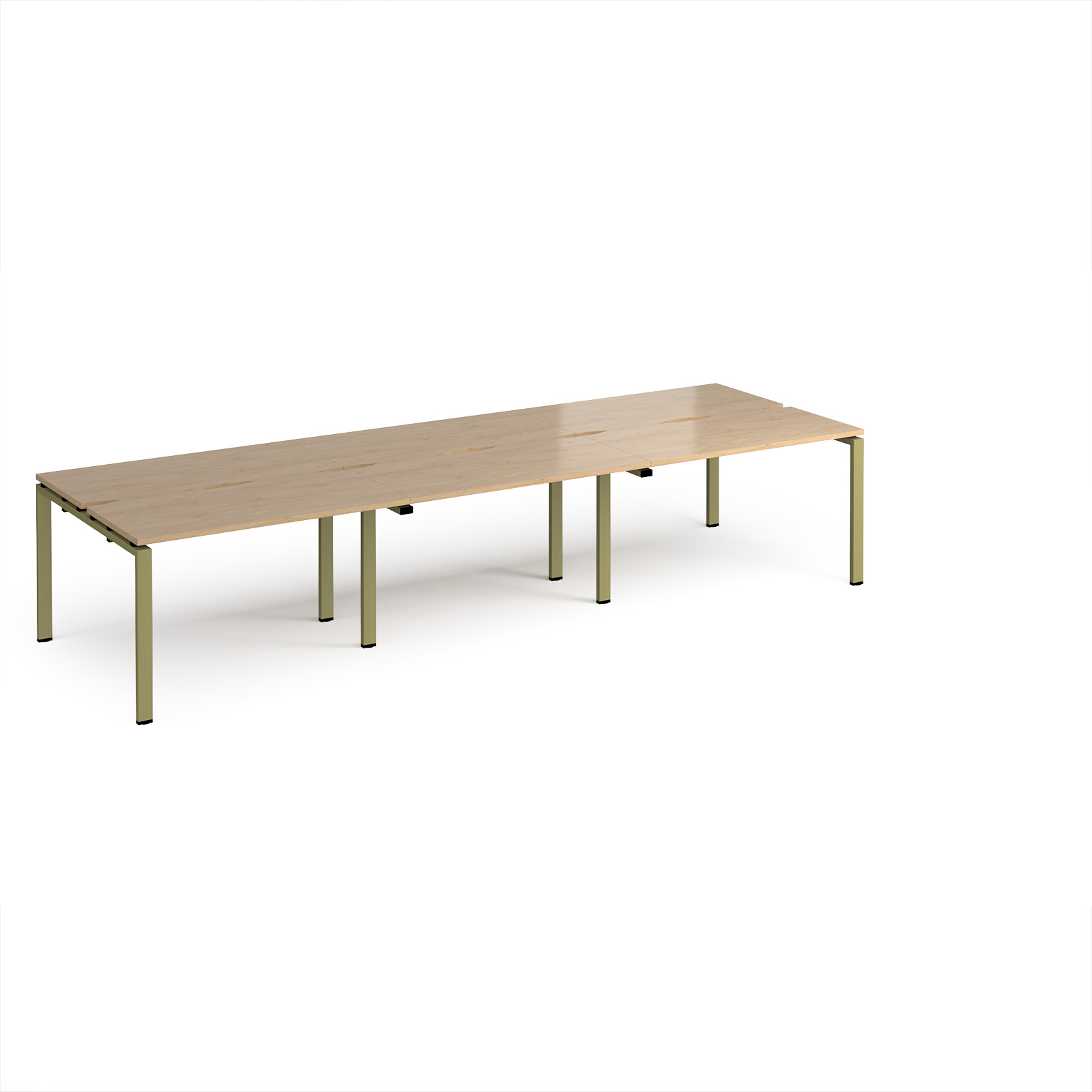 Picture of Adapt triple back to back desks 3600mm x 1200mm - green frame, Kendal Oak Top