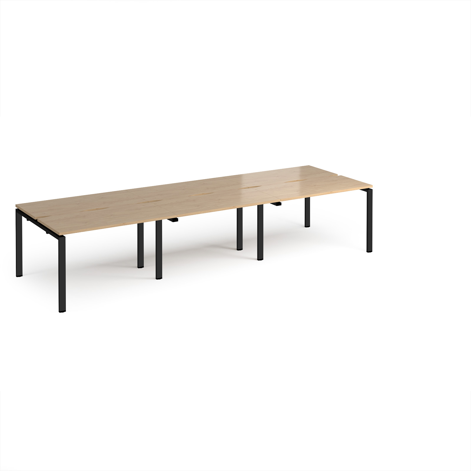 Picture of Adapt triple back to back desks 3600mm x 1200mm - black frame, Kendal Oak Top