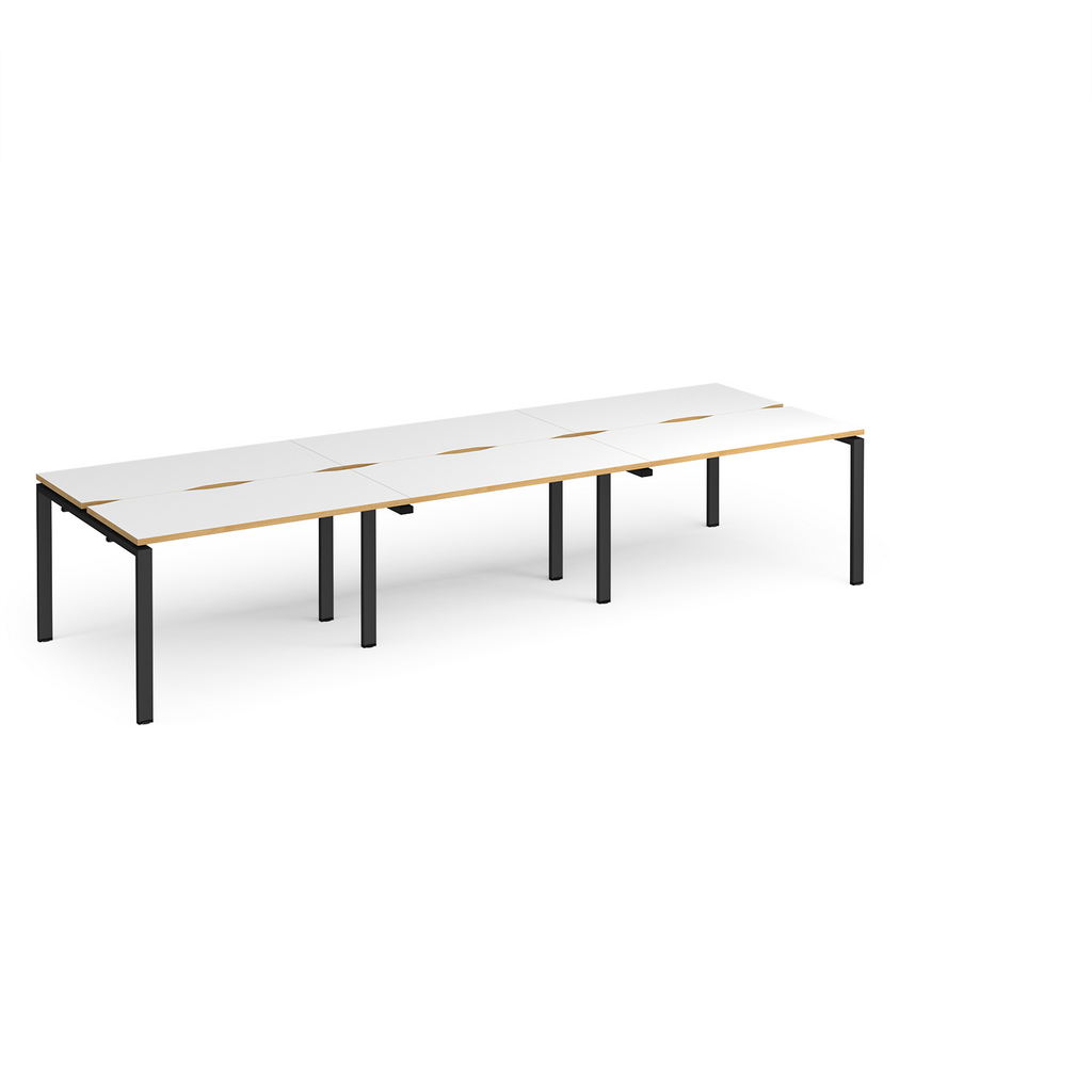 Picture of Adapt triple back to back desks 3600mm x 1200mm - black frame, white top with oak edging