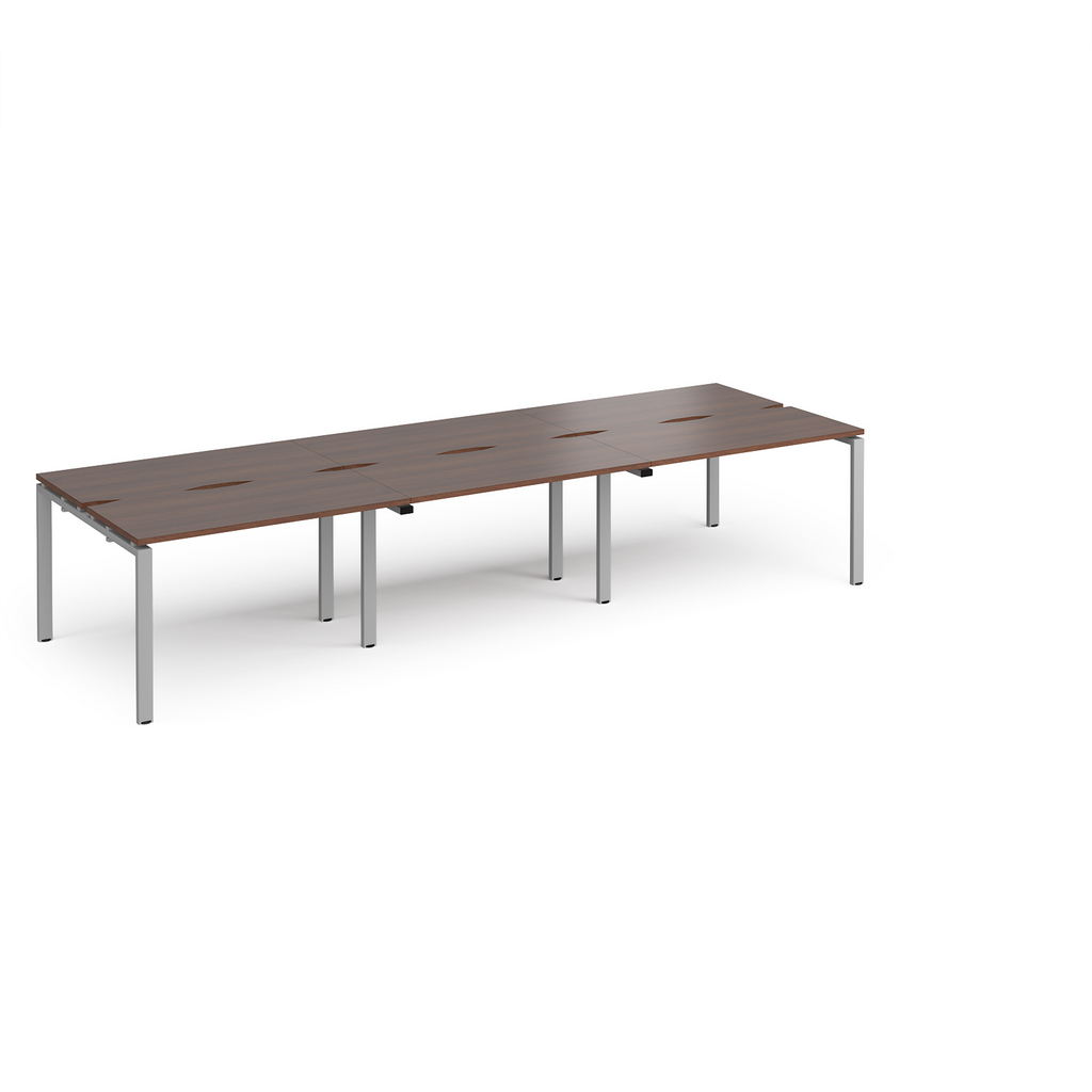Picture of Adapt triple back to back desks 3600mm x 1200mm - silver frame, walnut top