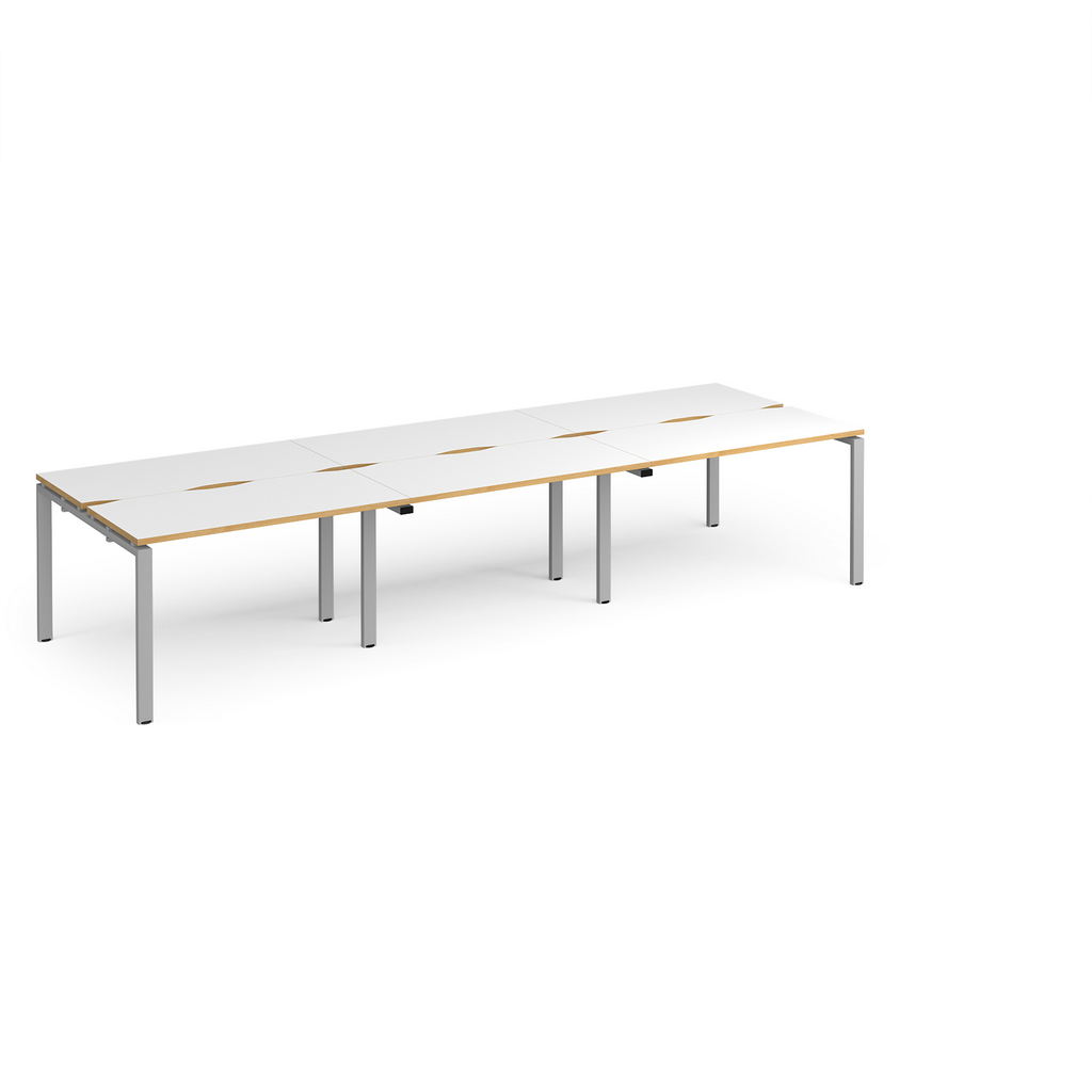 Picture of Adapt triple back to back desks 3600mm x 1200mm - silver frame, white top with oak edging