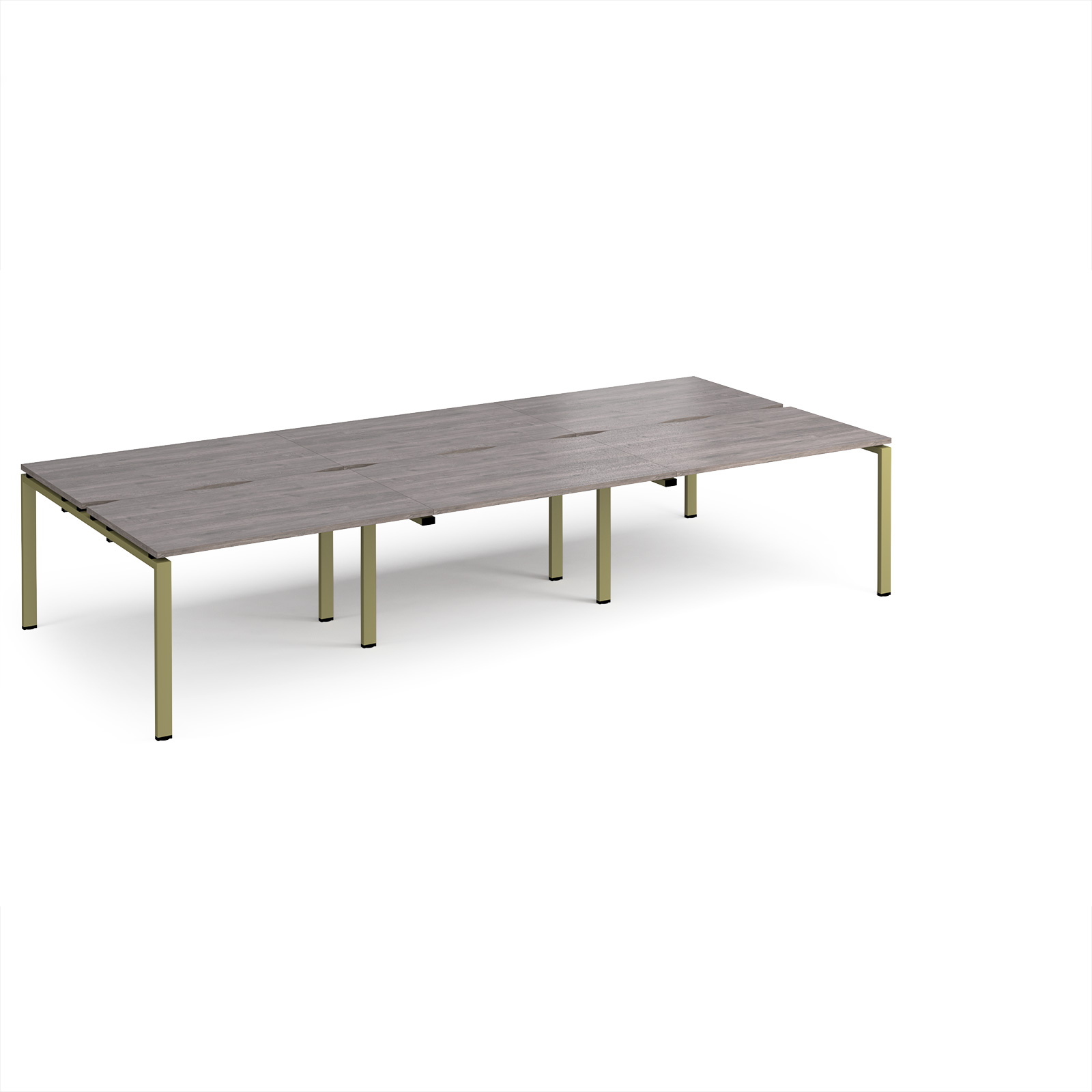 Picture of Adapt triple back to back desks 3600mm x 1600mm - green frame, Grey Oak Top