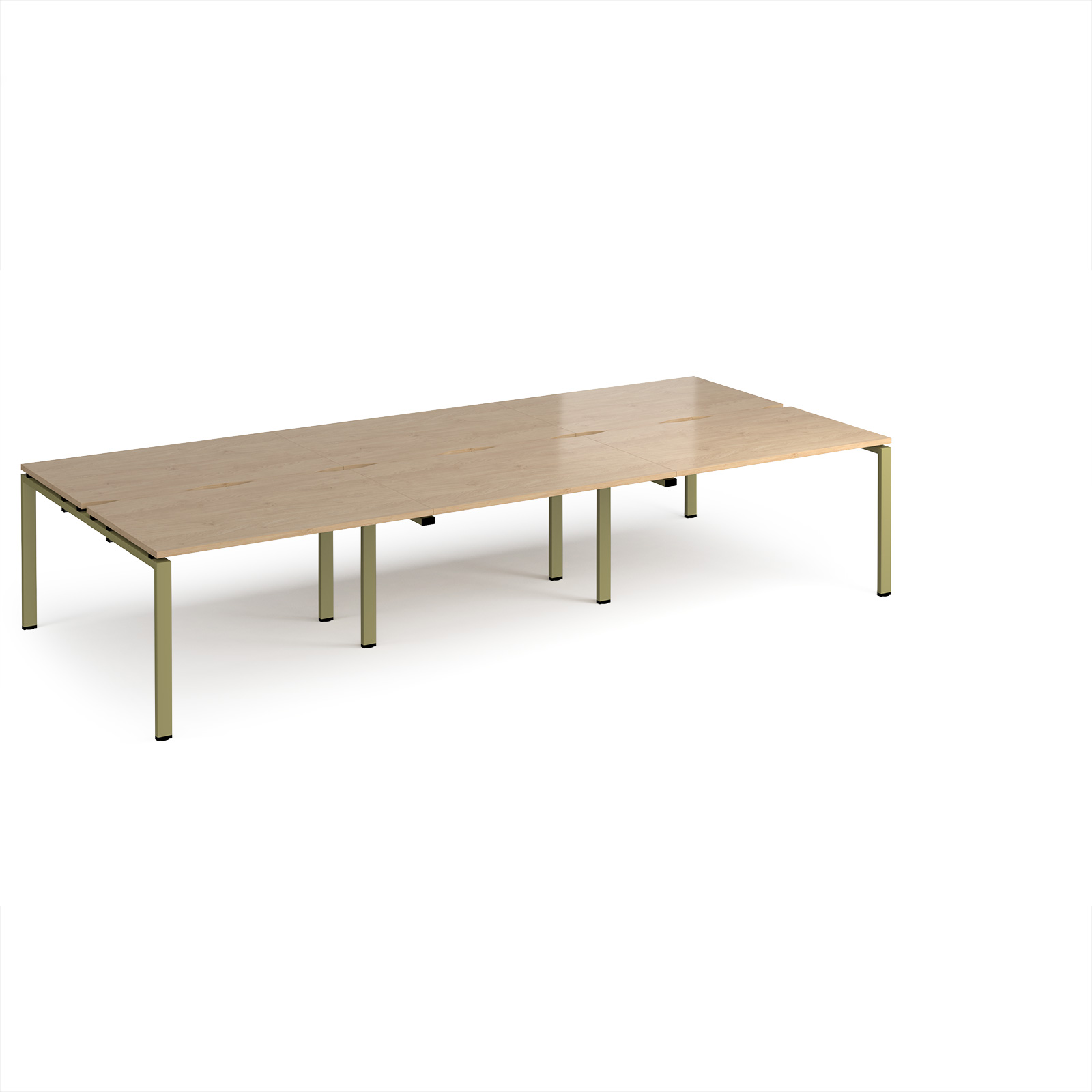 Picture of Adapt triple back to back desks 3600mm x 1600mm - green frame, Kendal Oak Top