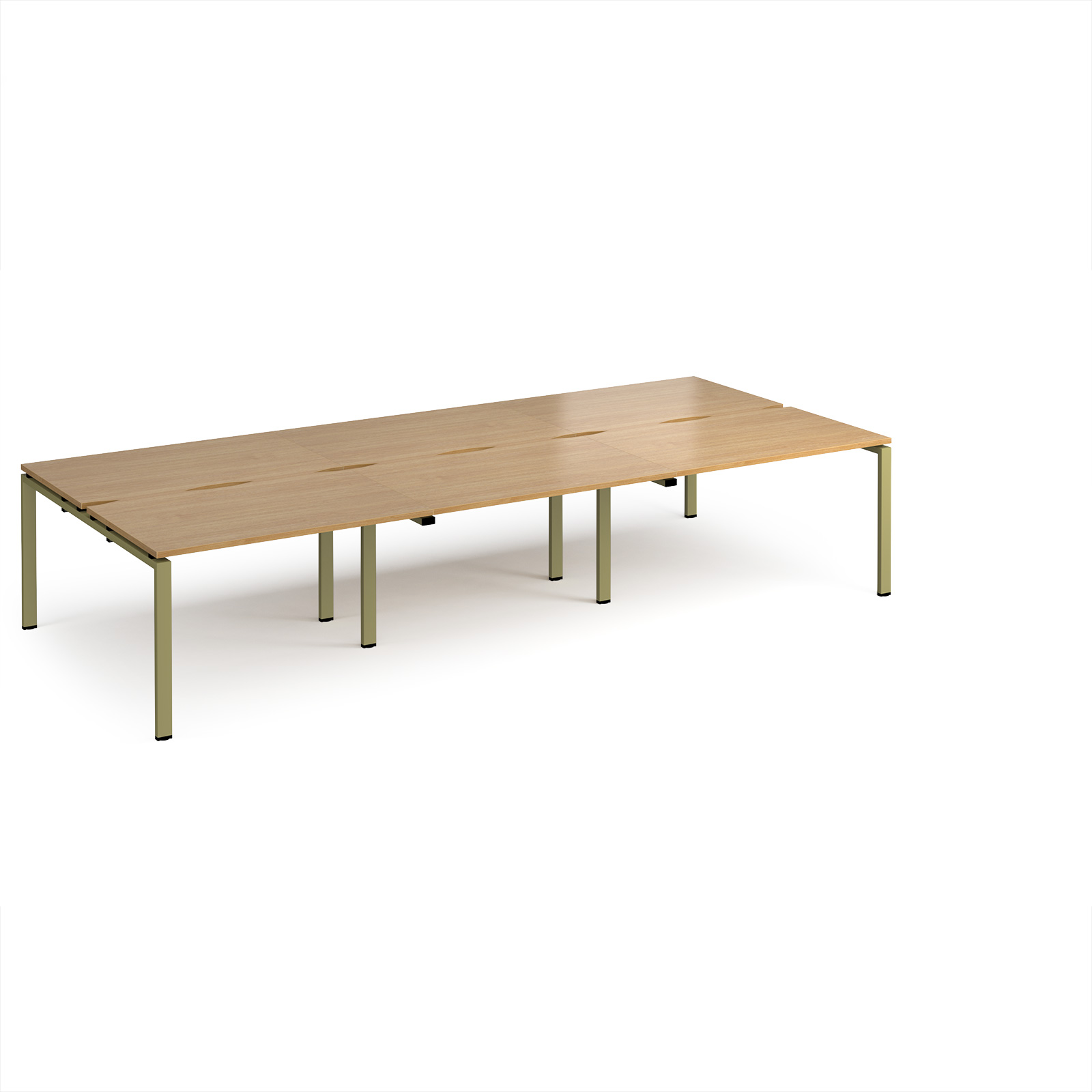 Picture of Adapt triple back to back desks 3600mm x 1600mm - green frame, Oak Top